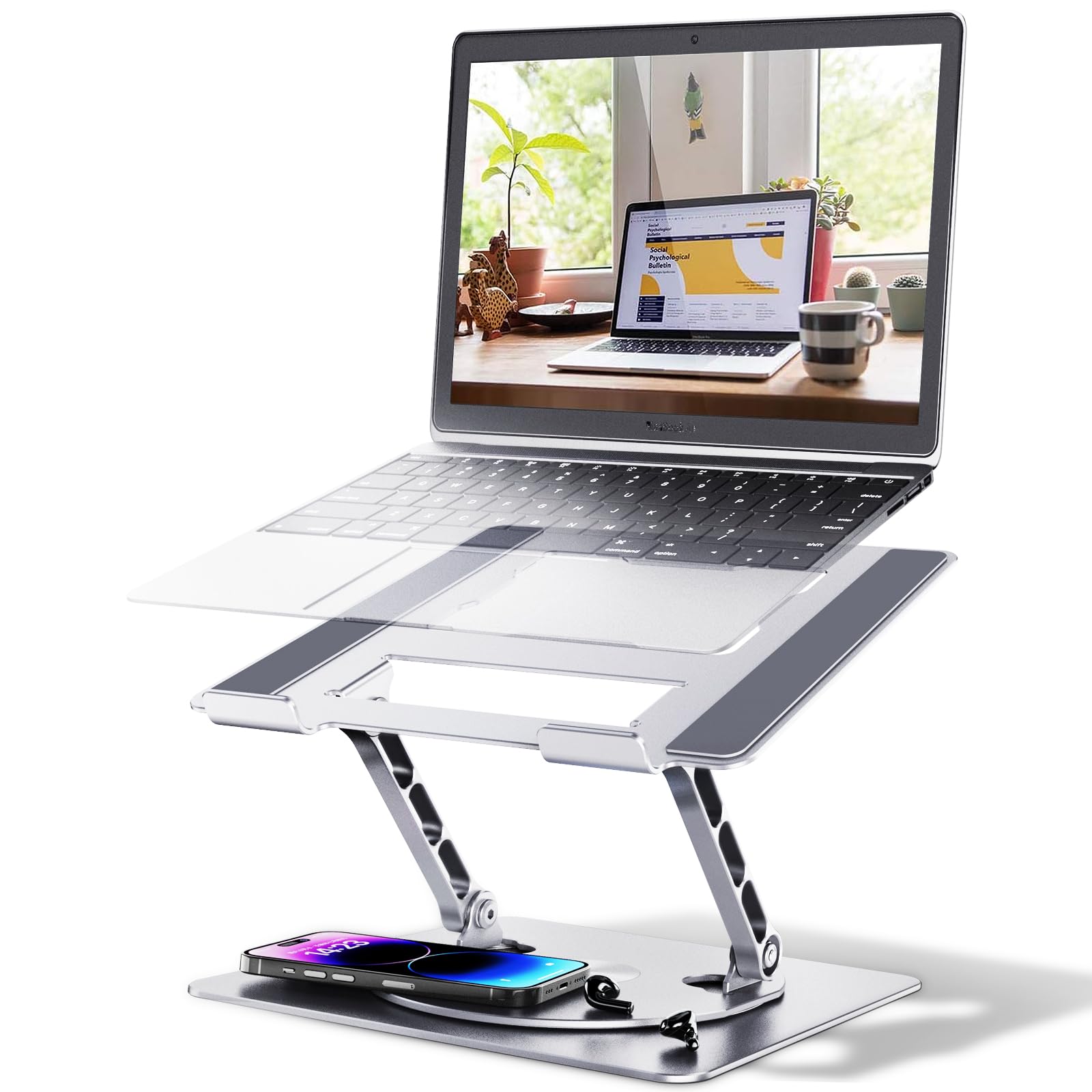 DUCHY 360° Adjustable Laptop Stand - Ergonomic Heavy Duty Portable Holder for MacBook Air/Pro & All Laptops up to 17 Inches, Silver - Perfect for Home Office, Gaming, and Travel