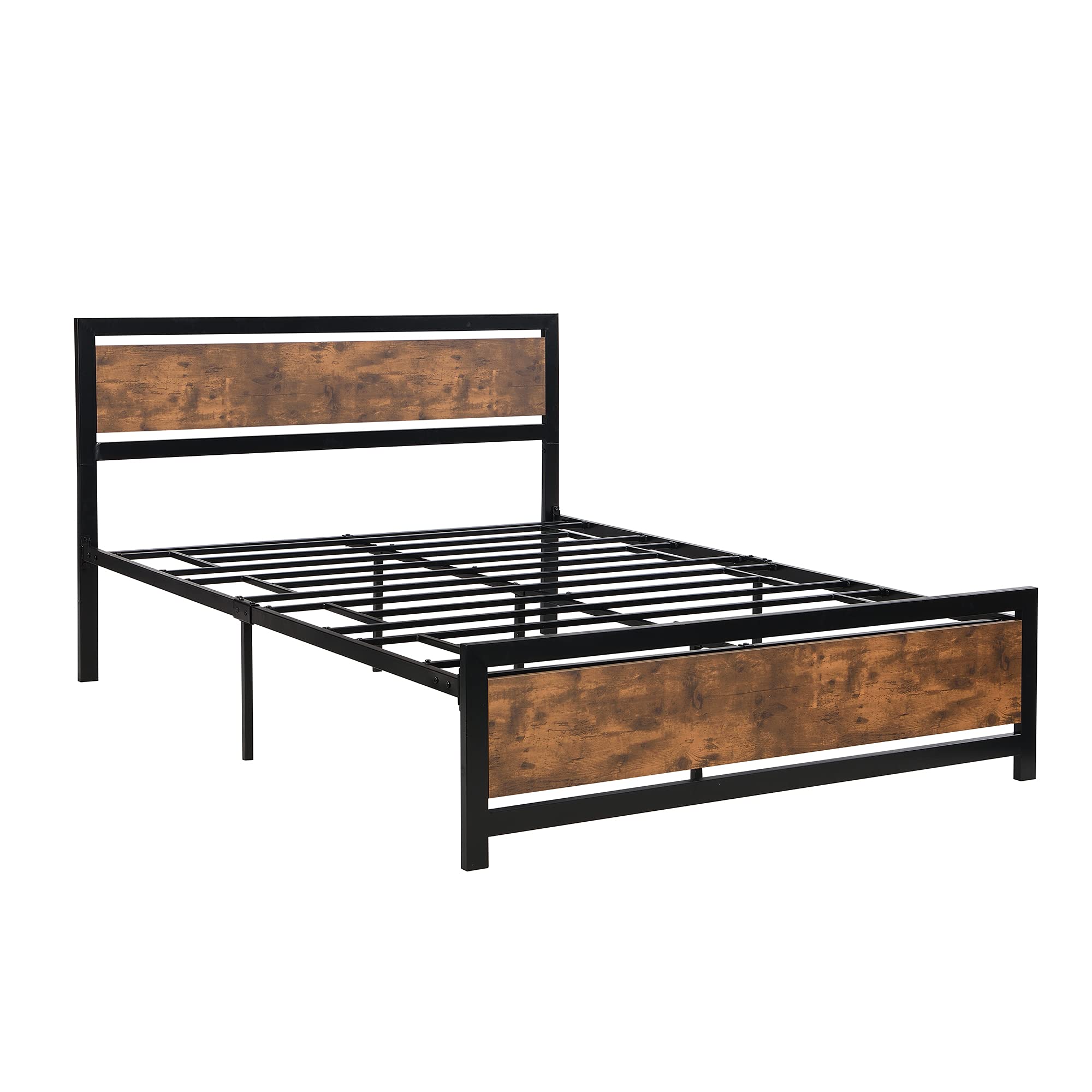 Queen Size Metal Bed Frame with Storage - Sturdy Platform Bed with Headboard & Footboard, 14.7