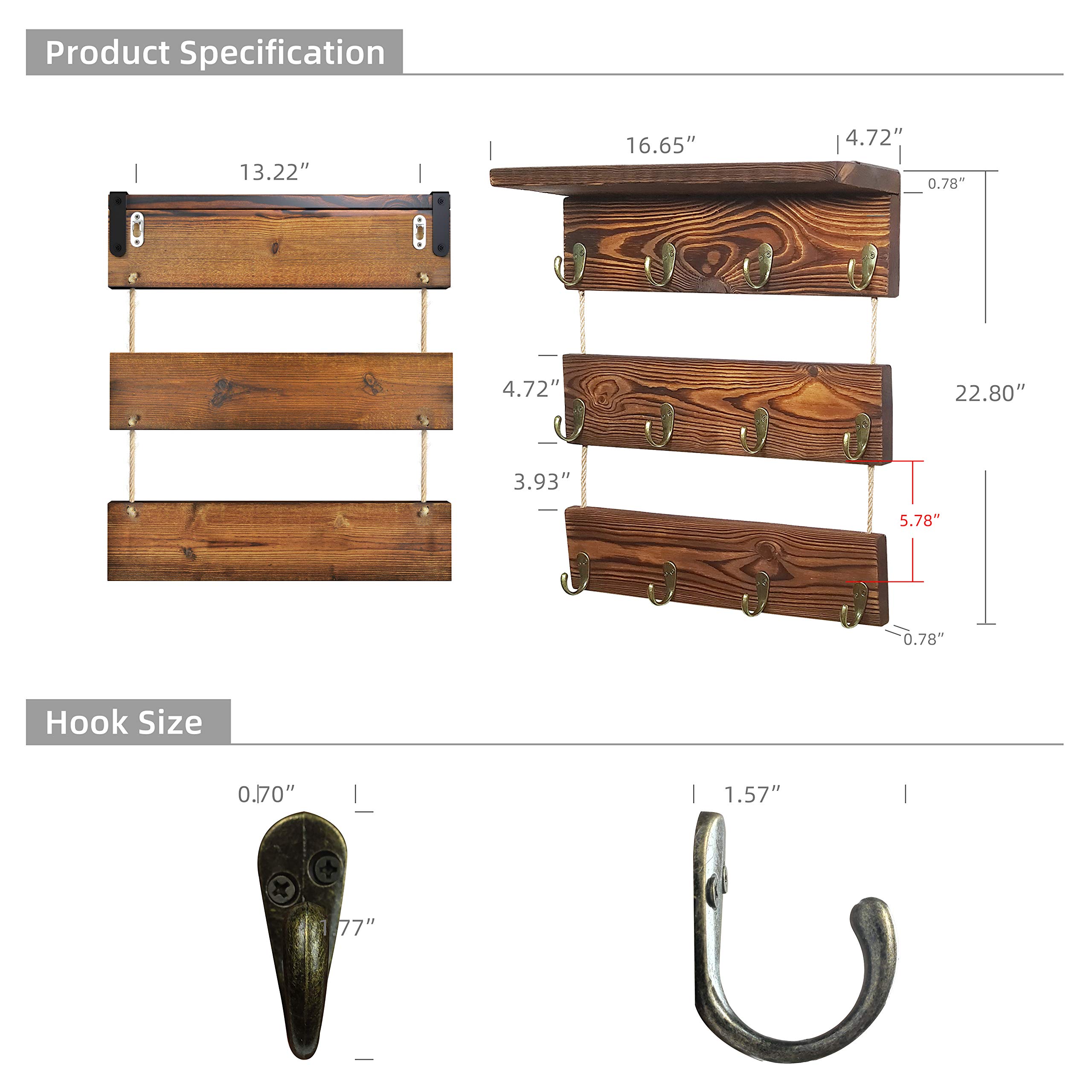 12 Hooks Solid Wood Coffee Cup Holder with Shelf - Rustic Mug Rack for Kitchen, Coffee Bar & Farmhouse Decor - Perfect for Organizing Mugs, Spices & Displaying Decor in Home, Cafe or Office