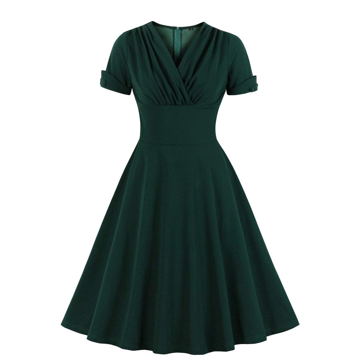 Wellwits Women's Ruched Wrap Cocktail Dress - Vintage Style Work Dress for Office, Party & Special Occasions