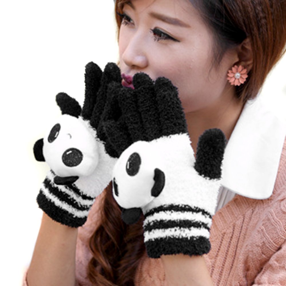 LOCOMO Women's Touch Screen Gloves - Cute Panda Design Winter Warm Gloves for Girls, Perfect for Driving, Typing & Outdoor Activities