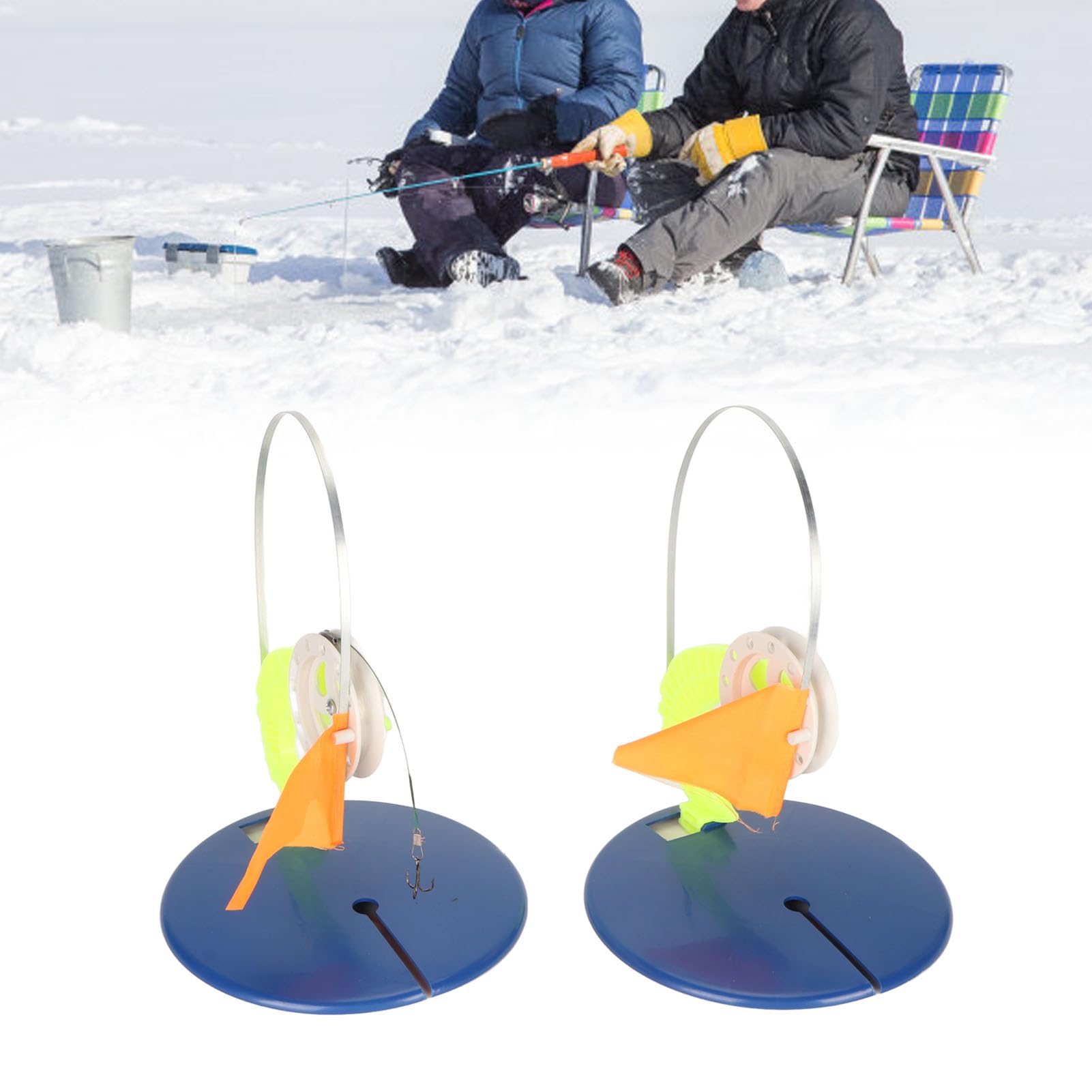6-Piece SUNGOOYUE Ice Fishing Flag Kit - Portable Winter Fishing Rod Indicator Flags with Base for Ice Angling | Ideal for Ice Fishing, Winter Outdoor Activities & Cold Weather Adventures