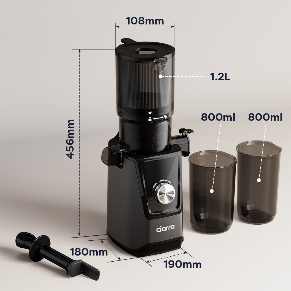 Ciarra Compact Cold Press Juicer 200W - Single Knob Control, Easy Cleanup, High Juice Yield for Healthy Drinks - Perfect for Home, Office & Smoothie Bars