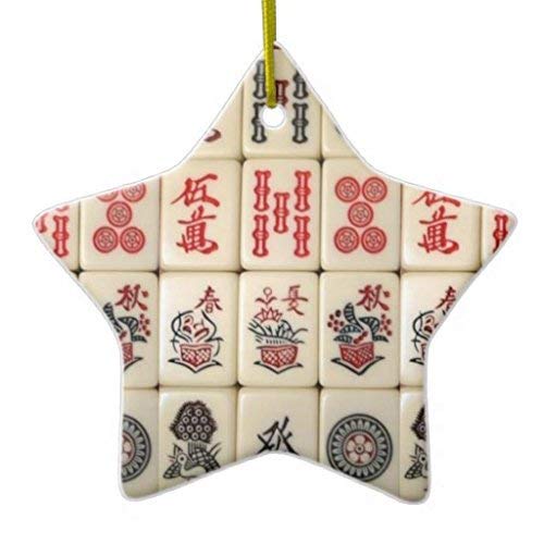 Hand-Painted Mahjong Tile Christmas Ornaments - Ceramic Holiday Decor for Tree, Gift & Asian-Themed Home Decoration