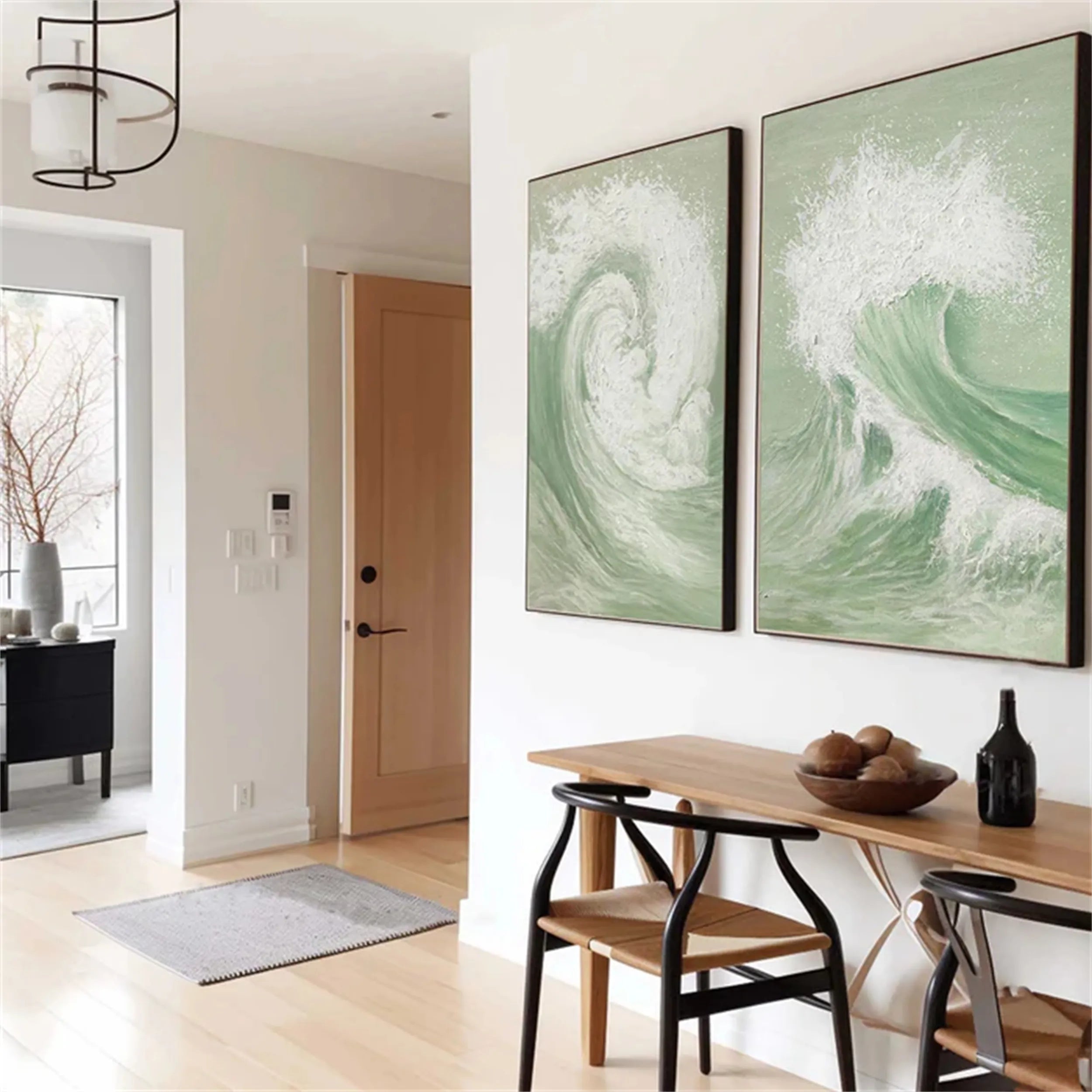 Abstract Blue and Green Wall Art Set of 2 - Modern Canvas Paintings for Living Room, Bedroom & Office Decor #BG060