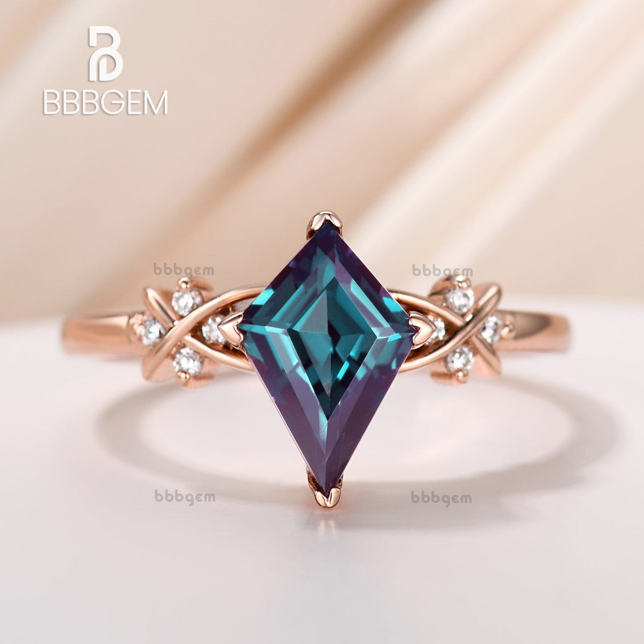 14K Rose Gold Plated Alexandrite Diamond Kite Cut Statement Ring | Minimalist Elegant Jewelry for Women | Perfect for Weddings, Anniversaries & Special Occasions