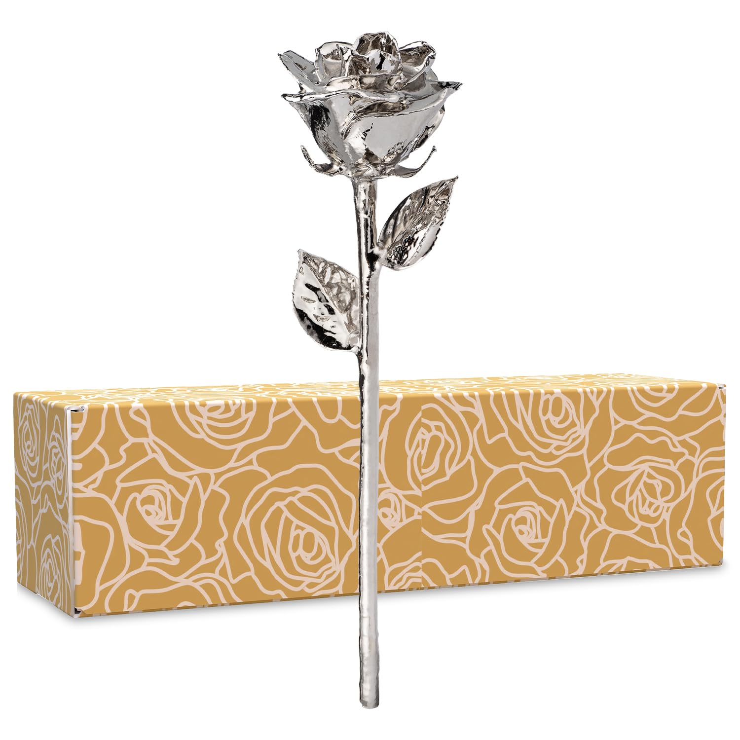 Platinum Dipped Rose - Real 11-12 Inch Preserved Rose Hand Dipped in Platinum | Luxury Gift for Anniversary, Valentine's Day & Wedding Decor