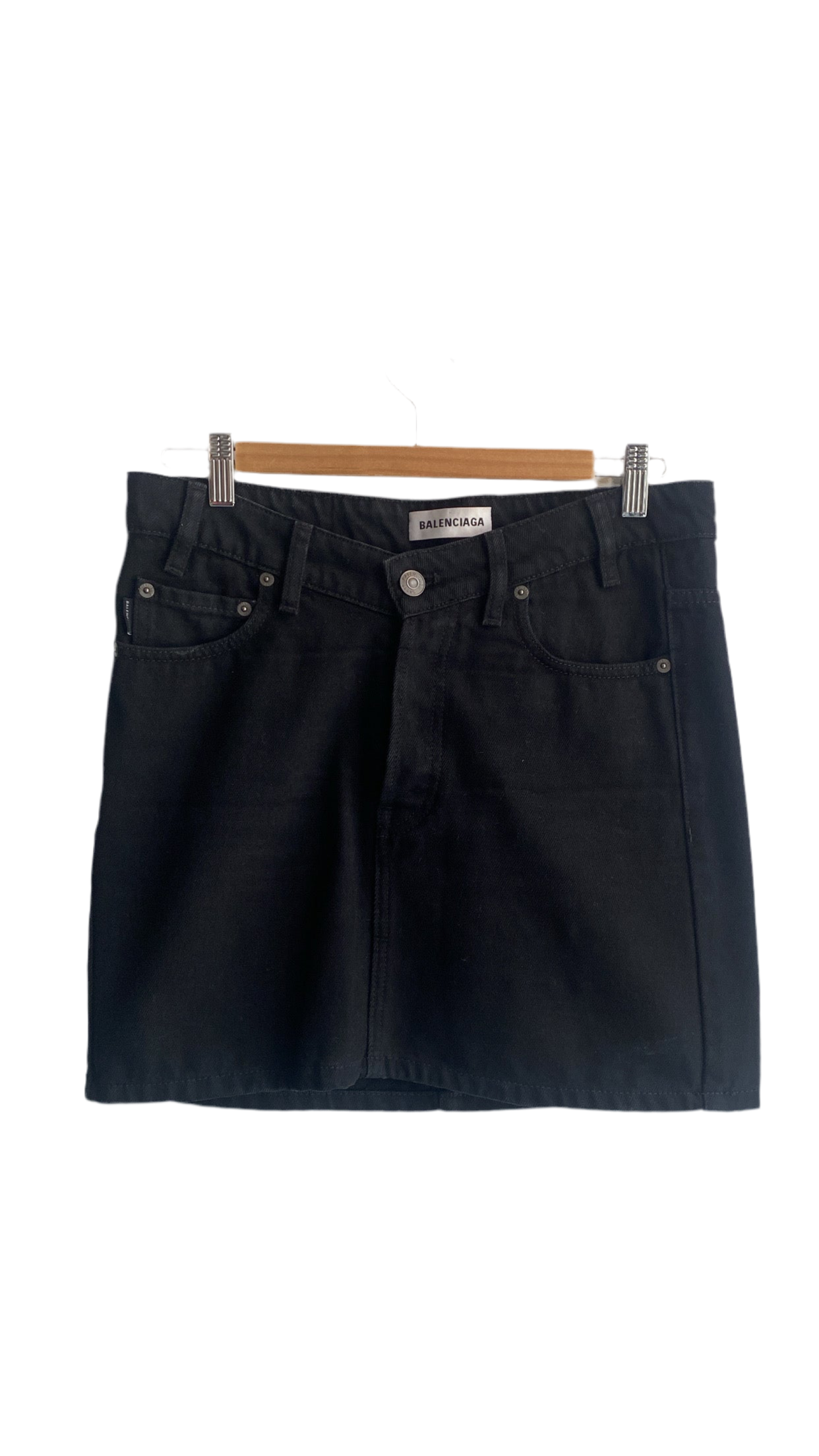 Balenciaga Black Denim Mini Skirt Size 38 - Stylish High Waisted A-Line Skirt for Women | Perfect for Casual Outfits, Night Out & Streetwear Fashion