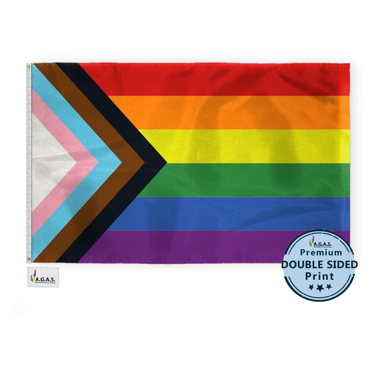 6' x 10' Ft AGAS Progressive Pride Flag - Premium Nylon LGBTQ Flag with Vibrant Fade-Resistant Colors, Reinforced Canvas Header & Brass Grommets - Perfect for Parades, Home Decoration & LGBTQ Events