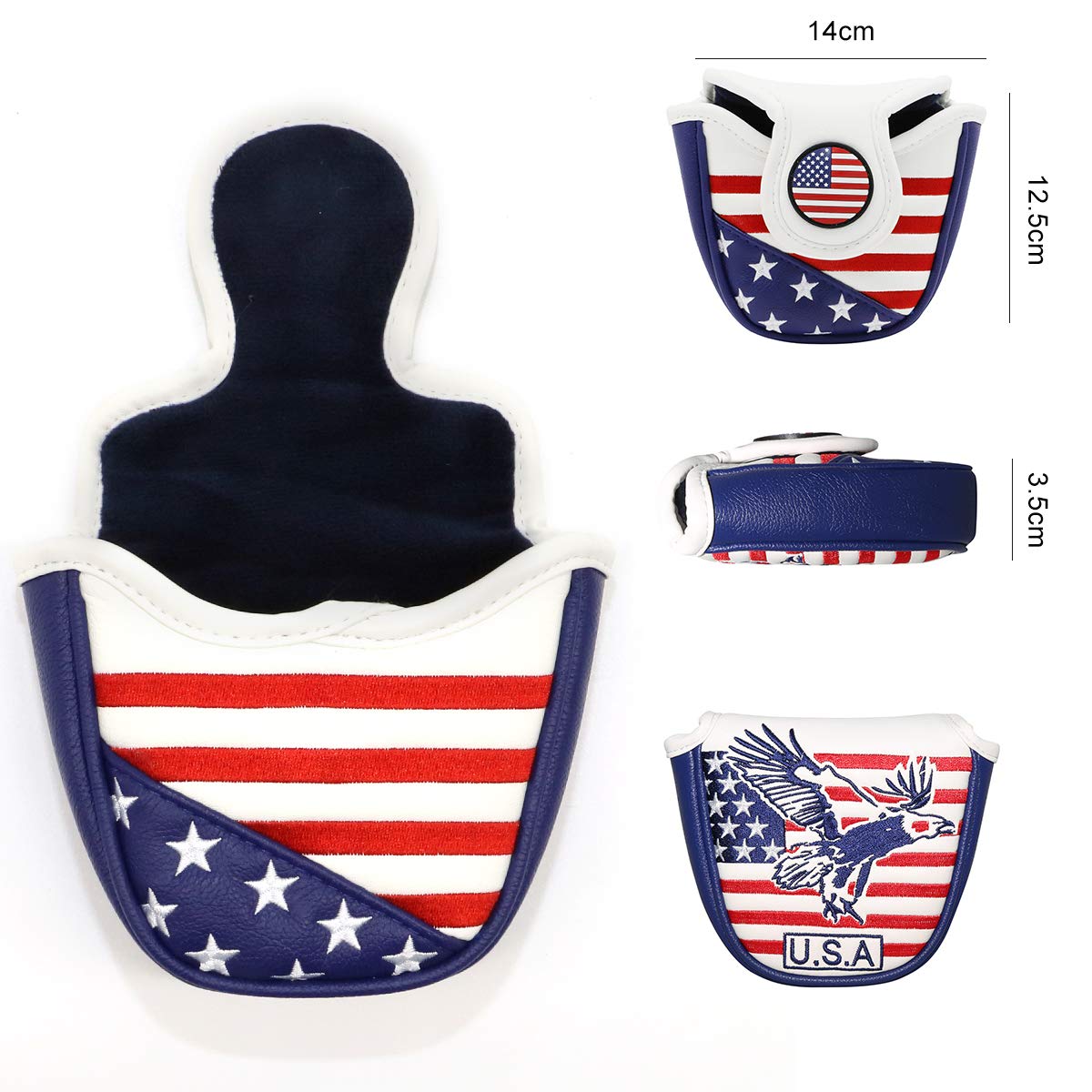 Premium Golf Putter Cover - Synthetic Leather Mallet & Blade Putter Headcover with Magnetic Closure - USA Patriotic Style - Perfect for Protecting Golf Clubs During Storage & Travel