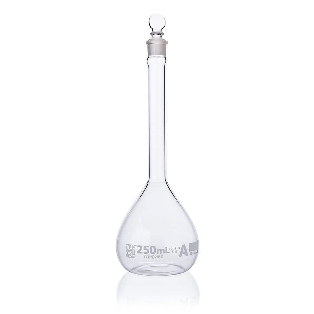 250mL Class A Volumetric Flask - Borosilicate Glass 3.3, ASTM E288 Standard, 6-Pack for Precise Lab Measurements | Ideal for Chemistry Experiments, Scientific Research & Laboratory Use