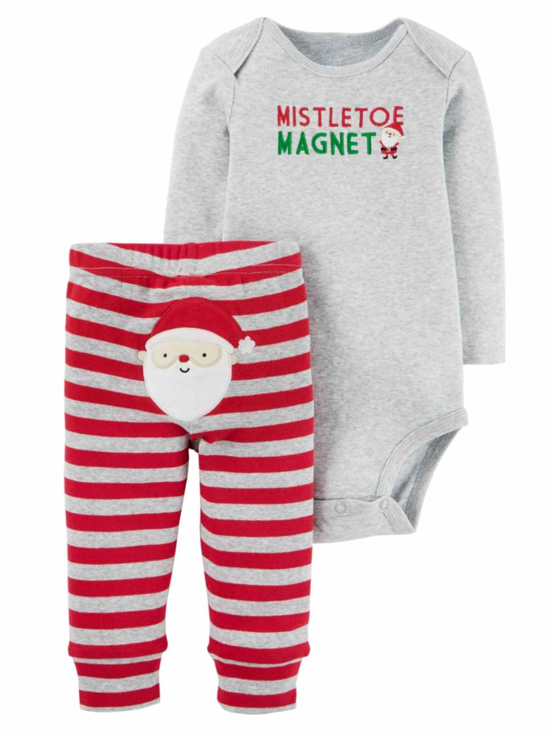 Carters Infant Boys Christmas Santa Bodysuit & Pants Set - Mistletoe Magnet Holiday Outfit for Baby Photos, Family Gatherings & Festive Celebrations