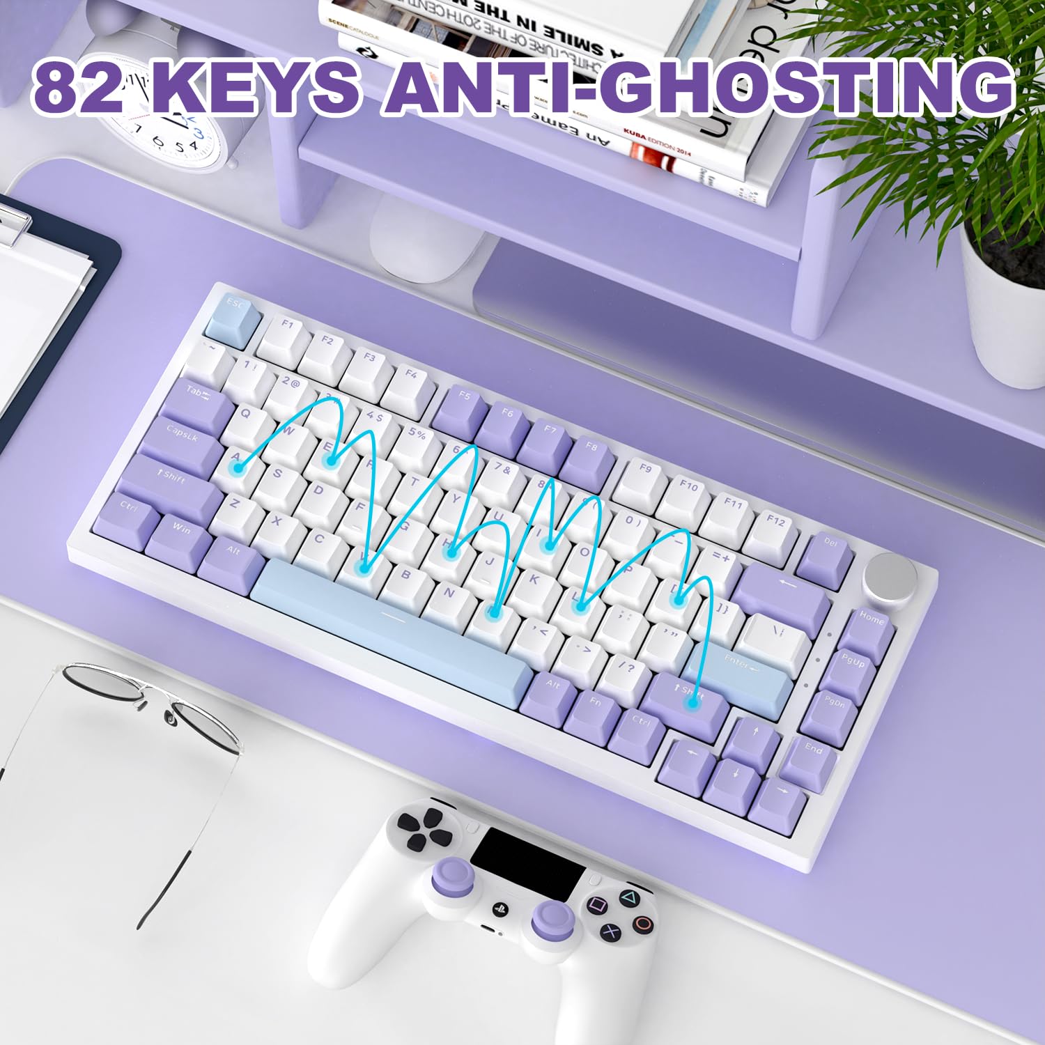 AJAZZ AK820 75% TKL Wired Mechanical Keyboard - Hot-Swap Linear Switches, Gasket Mount, RGB Backlit, 82 Keys with CNC Volume Knob, Poron Foam, OEM PBT Keycaps for PC/Win/MAC (Purple) - Perfect for Gaming, Typing & Office Work