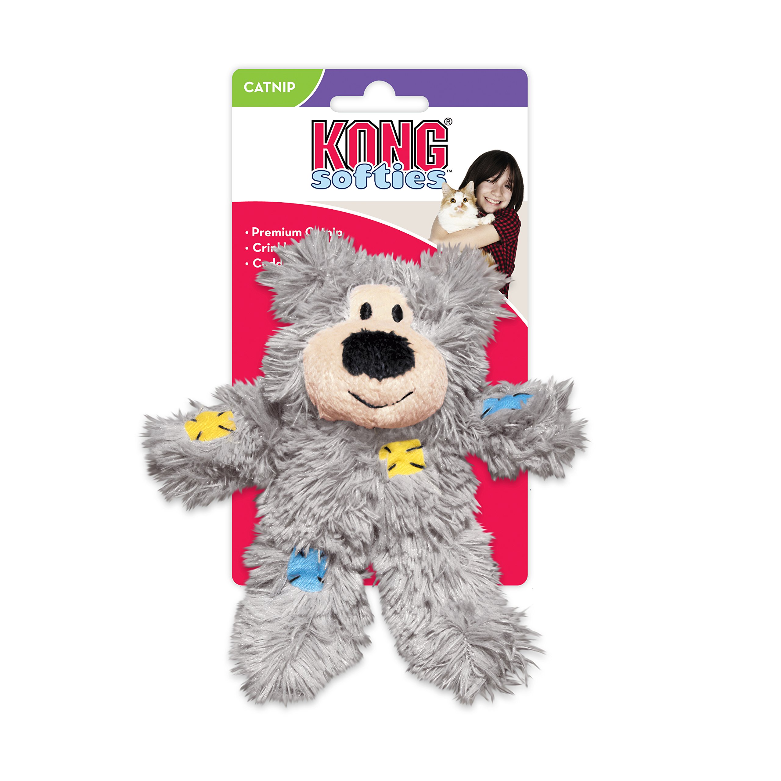 KONG Softies Patchwork Bear Cat Toy - Durable & Cute Interactive Pet Toy for Indoor Play, Training & Stress Relief (Assorted Designs)