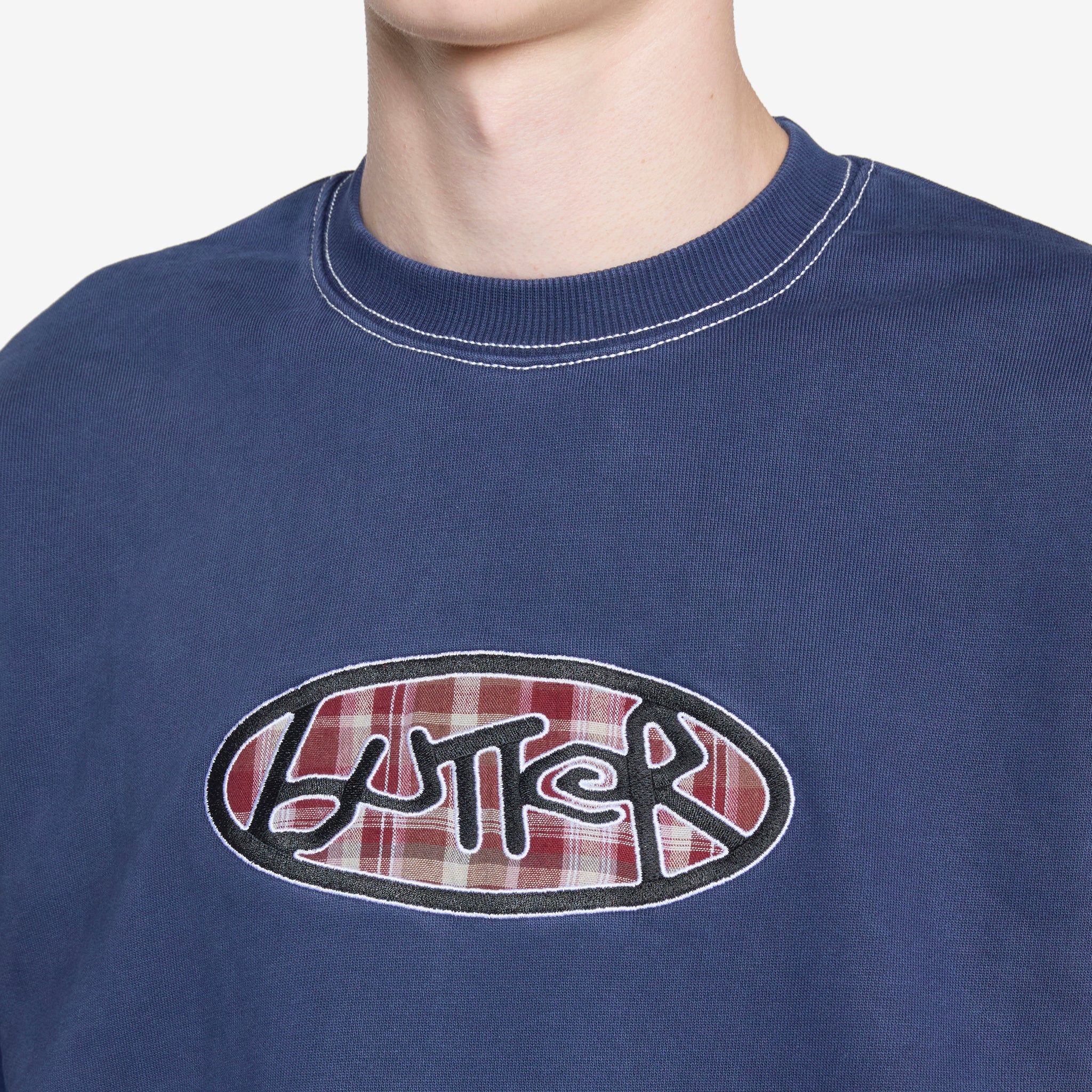 Vintage Washed Navy Crust Crewneck Sweatshirt - Men's Casual Pullover for Streetwear & Everyday Comfort