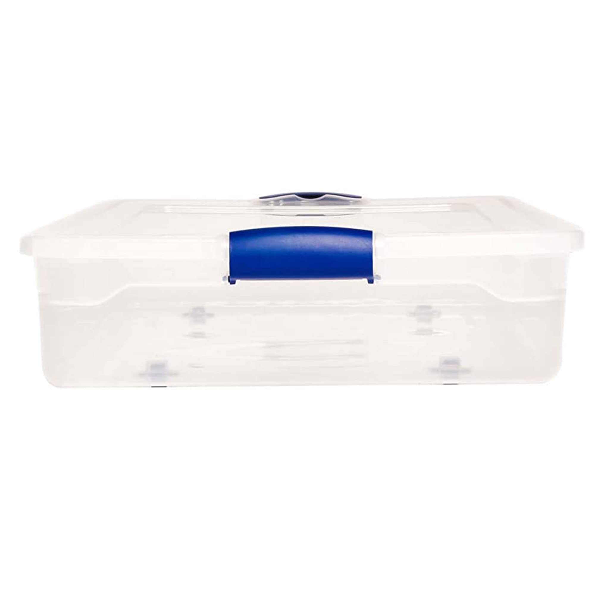 HOMZ 2-Pack Under Bed Storage Bins with Lids - 60 Quart Clear Plastic Organizer Boxes with Secure Blue Latches - Perfect for Clothes, Shoes, Blankets & Seasonal Items Storage