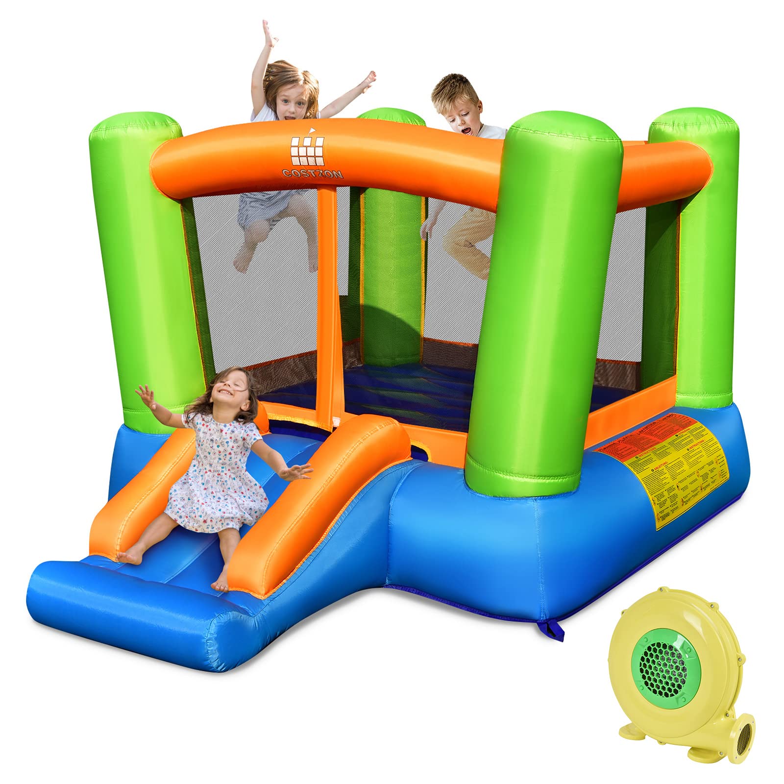 **Costzon Inflatable Bounce House with Slide for Kids - Indoor & Outdoor Party Fun, 480W Blower, Durable Oxford Cloth, Portable Toddler Play Castle - Perfect for Backyard Birthday Gifts, Family Gatherings & Summer Playdates**