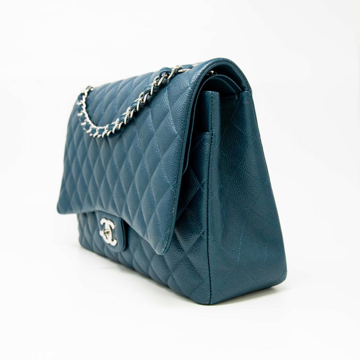 Chanel Blue Maxi Classic Flap Bag - Luxury Quilted Leather Shoulder Bag for Women | Perfect for Evening Parties, Weddings & Special Occasions