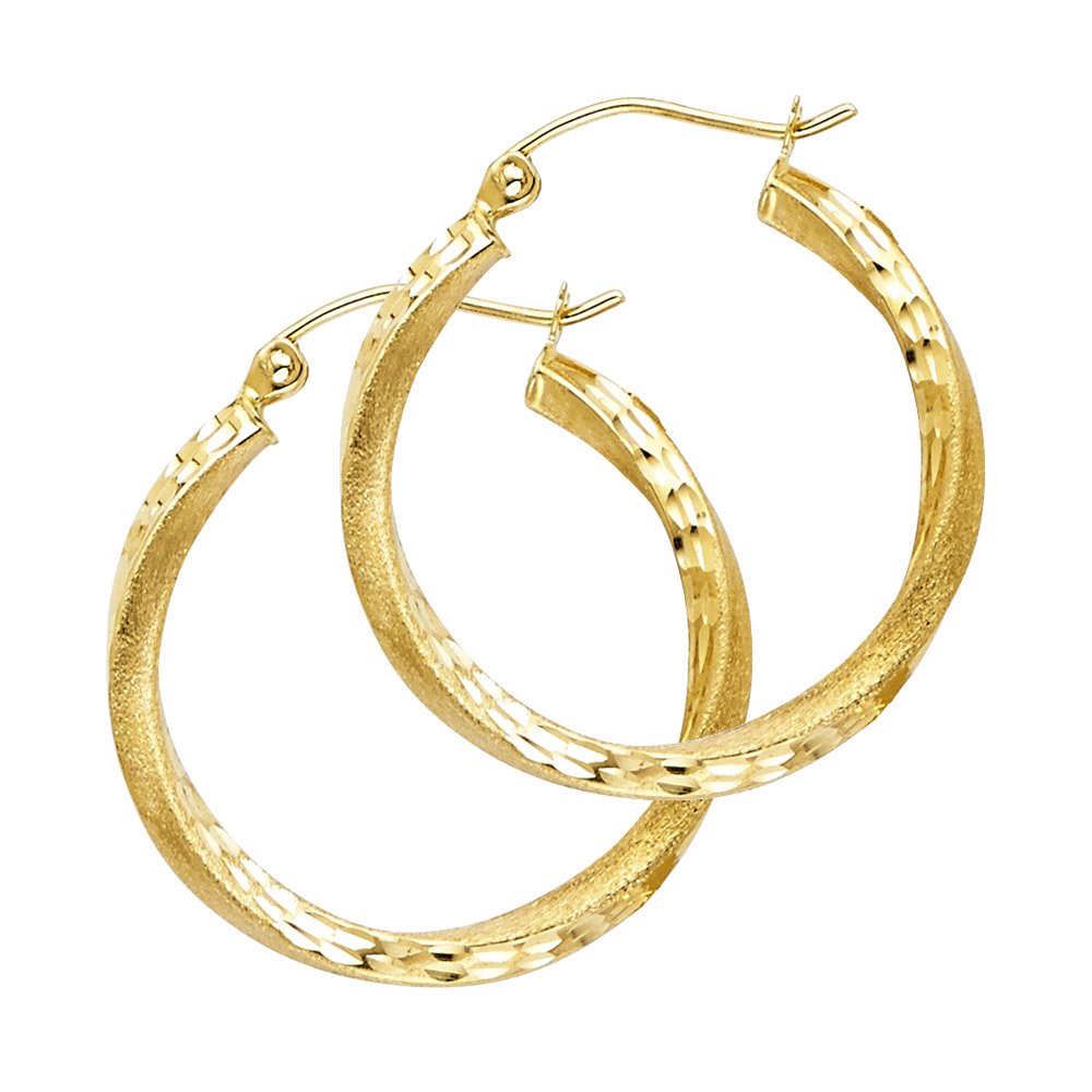 14K Gold Swirl Hoop Earrings - Diamond-Cut Satin Finish for Parties & Gifting