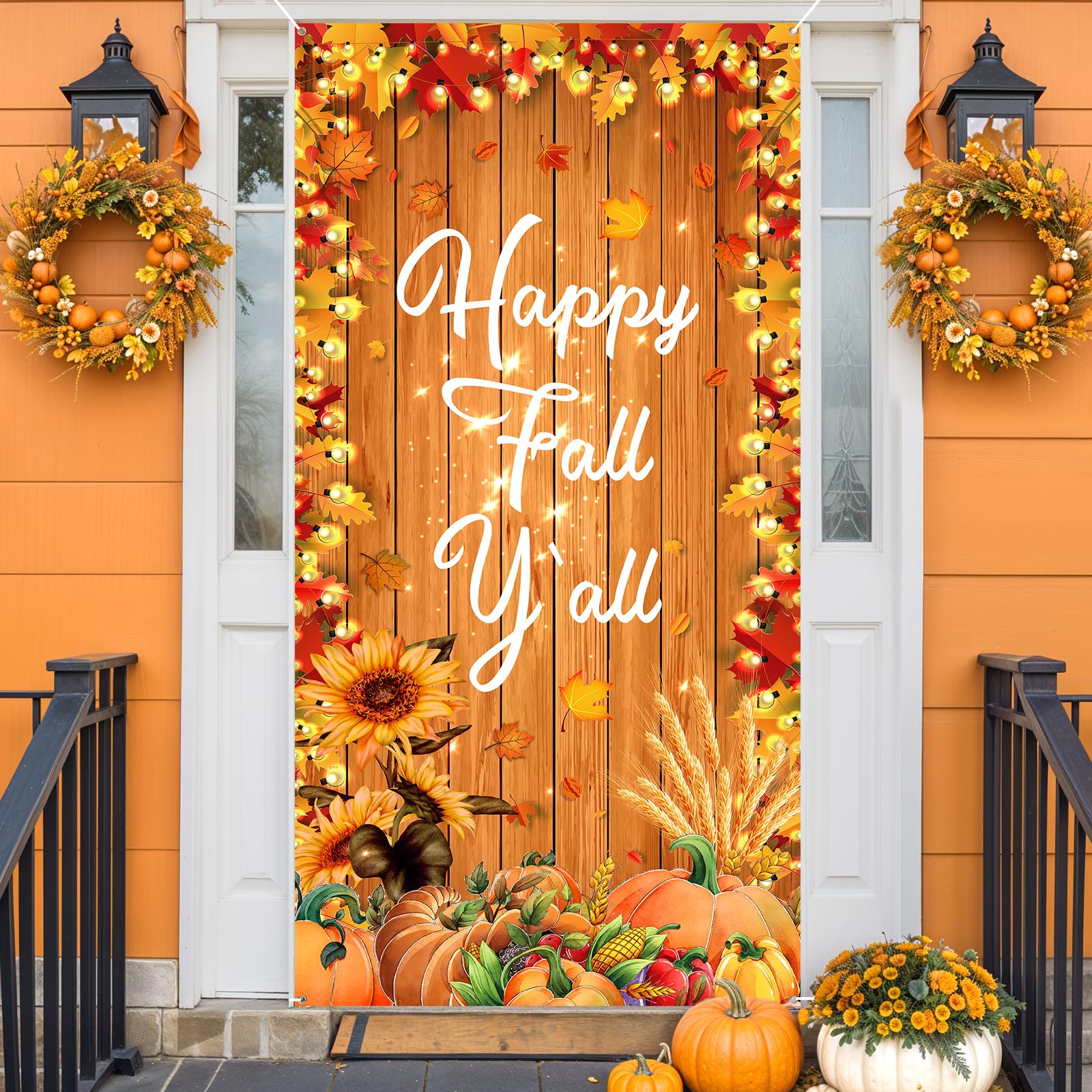 Happy Fall Y'all Door Banner - Autumn Harvest Thanksgiving Decor with Maple Leaves & Pumpkins - Perfect for Fall Parties, Thanksgiving Gatherings & Seasonal Home Decoration
