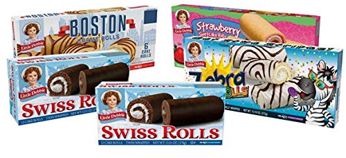 Little Debbie Cake Roll Variety Pack - 5 Piece Assortment with Zebra, Swiss, Strawberry Shortcake & Boston Creme Rolls | Delicious Snack Cakes for Lunch Boxes, Office Treats & Family Desserts