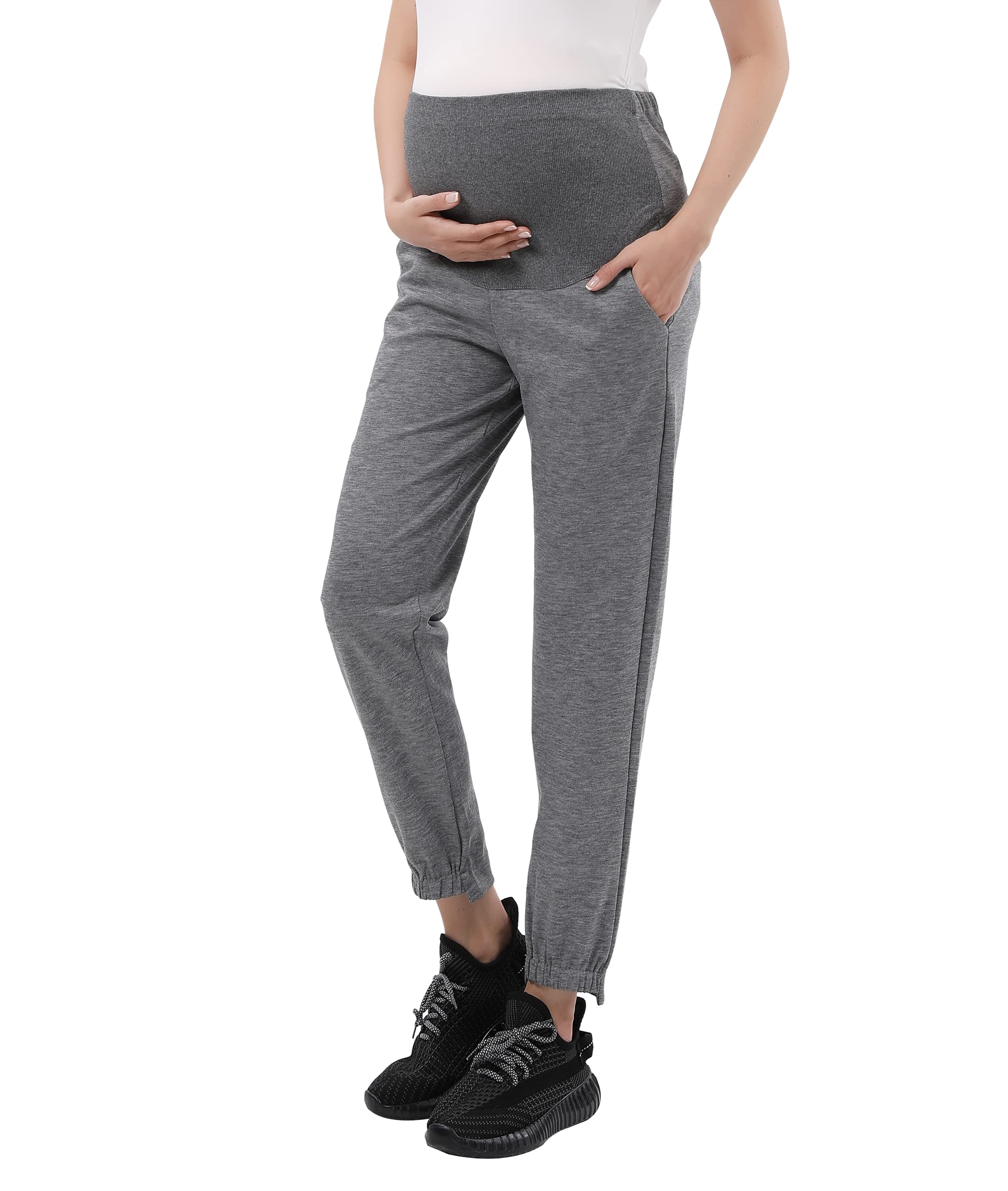 Maternity Joggers for Women - Soft Stretchy Pregnancy Sweatpants with Over Belly Band | Comfortable Lounge & Gym Pants for Expecting Moms
