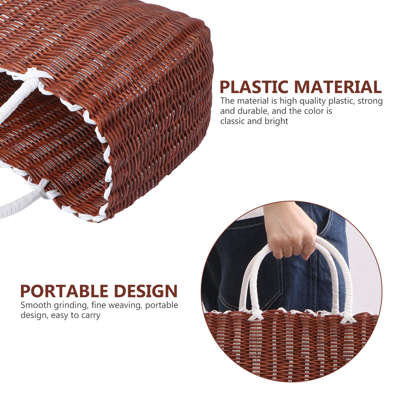 Eco-Friendly Plastic Woven Storage Basket with Handle - Rattan Style Shopping Tote for Groceries, Fruits & Home Organization - Perfect for Kitchen, Bathroom & Moroccan Market Shopping