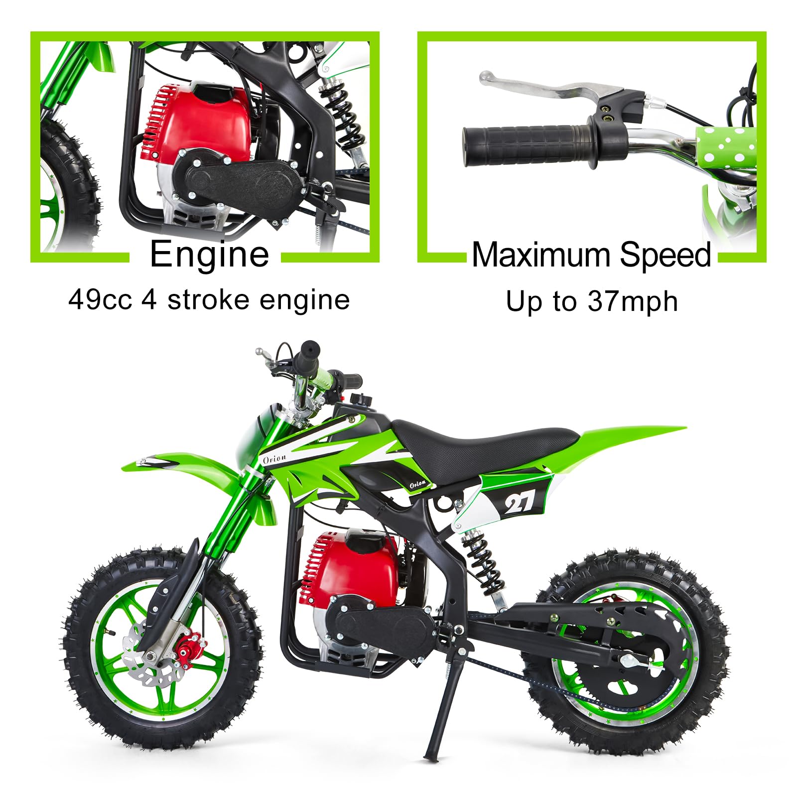 49cc Kids Dirt Bike - 4-Stroke Mini Pit Bike for Boys & Girls Ages 8-14 | Off-Road Gas Motorcycle in Green | Perfect for Backyard Trails & Off-Road Adventures
