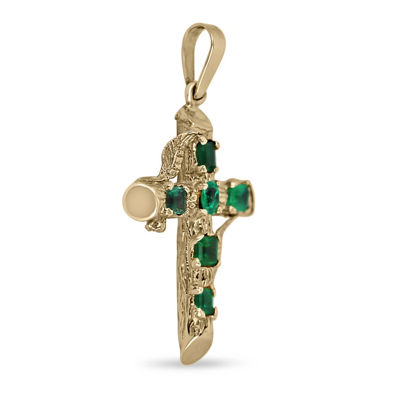 1.75tcw 14K Gold Real Emerald Cross Pendant Necklace - Medium Dark Vivid Green Gemstone Jewelry for Men & Women | Perfect for Gifts, Weddings & Everyday Elegance