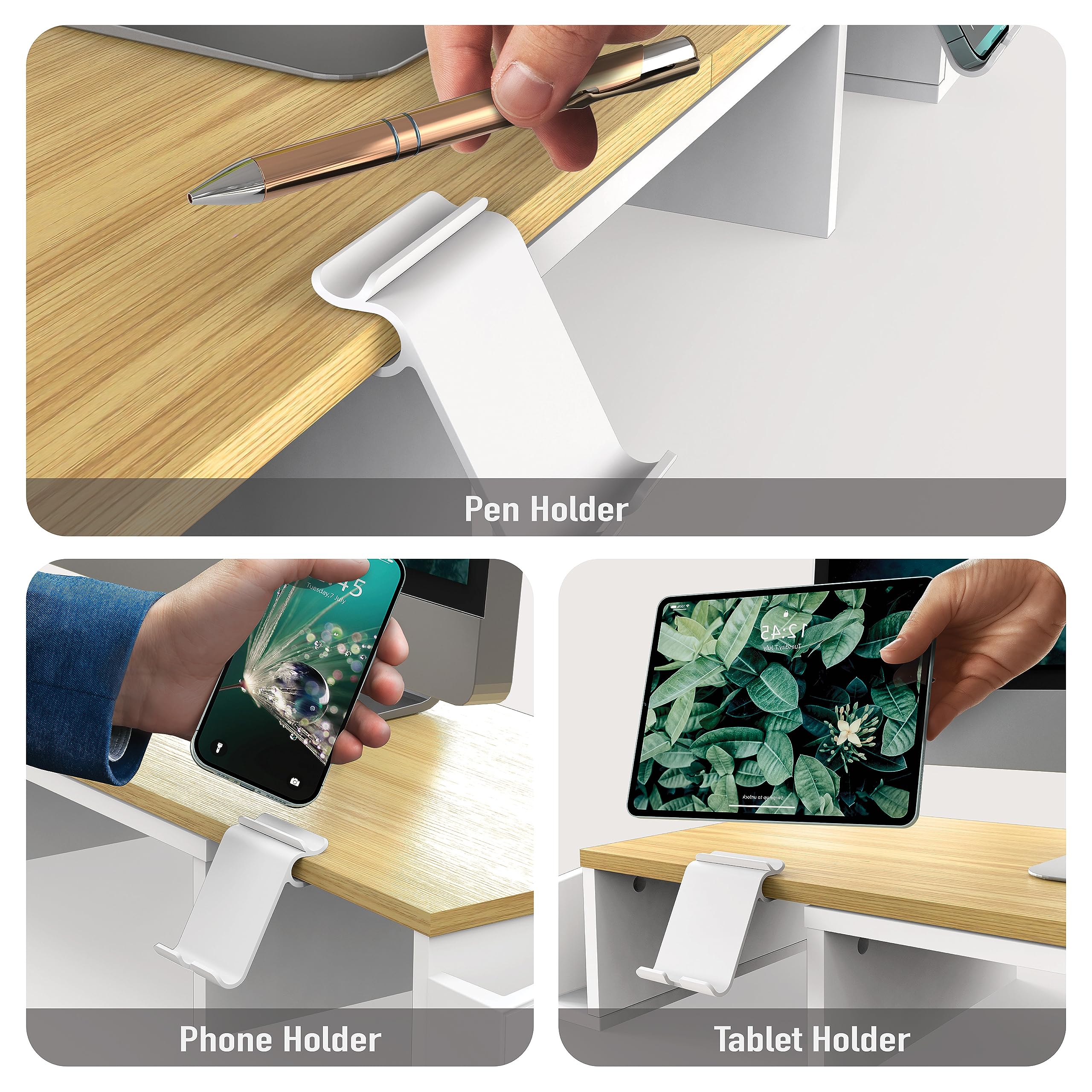 Dual Monitor Stand Riser with Storage Drawer - Solid Oak Wood Desktop Organizer for Home Office, Gaming Setup & Workspace