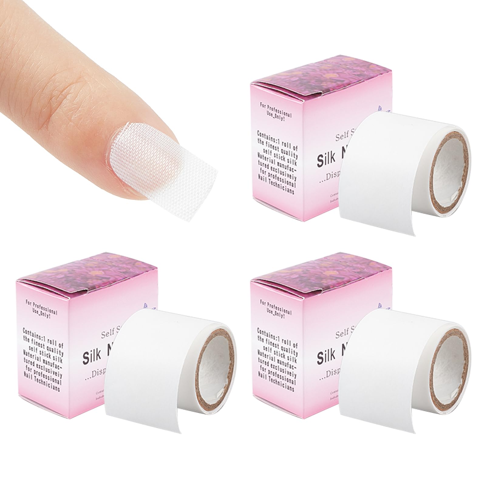 NICENEEDED 3 Rolls Self-Adhesive Silk Nail Wrap Set - Easy Trim Nail Tips Repair Bandage Tape, Fiberglass Nail Art Stickers for Nail Extension & Protection | Perfect for DIY Nail Design at Home or Salon Use