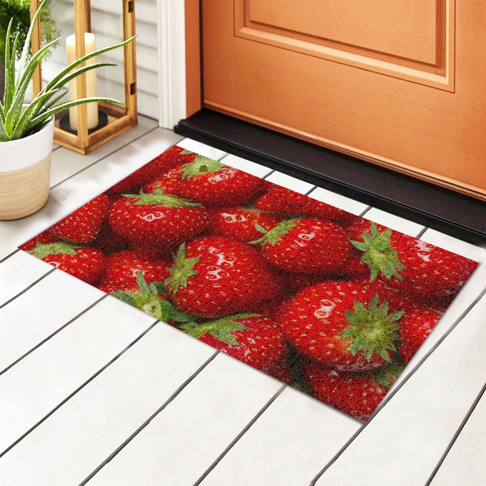 BoeHiop Personalized Non-Slip Strawberry Welcome Doormat - Absorbent Indoor/Outdoor Rug for Front Door - Perfect Home Decor Gift for Housewarming, Spring & Summer Decor
