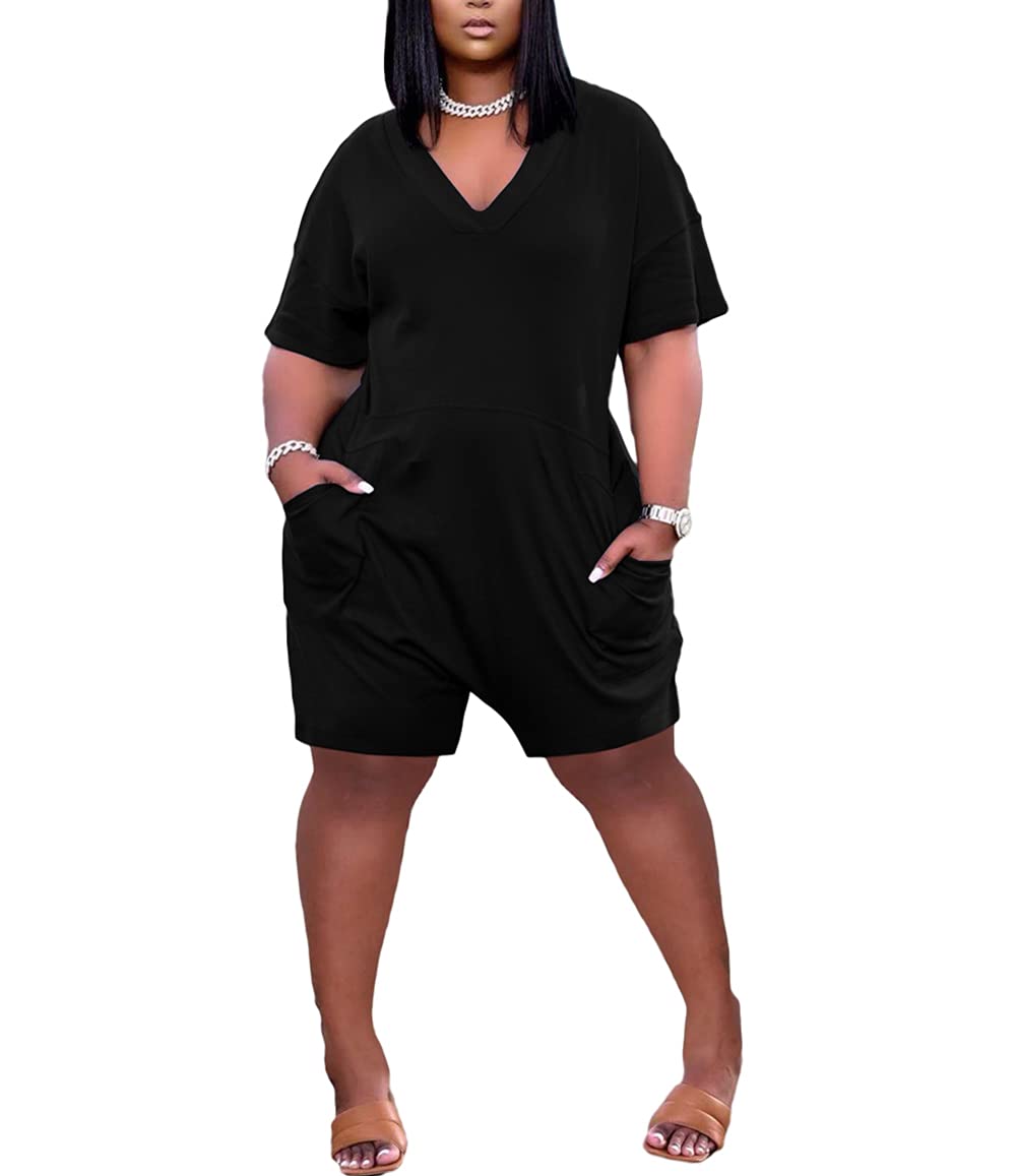 Acelyn Women's Summer Casual Loose Fit Jumpsuit - Short Sleeve Shorts Romper with Pockets | Beach Outfit, Vacation Wear, Lounge Clothing