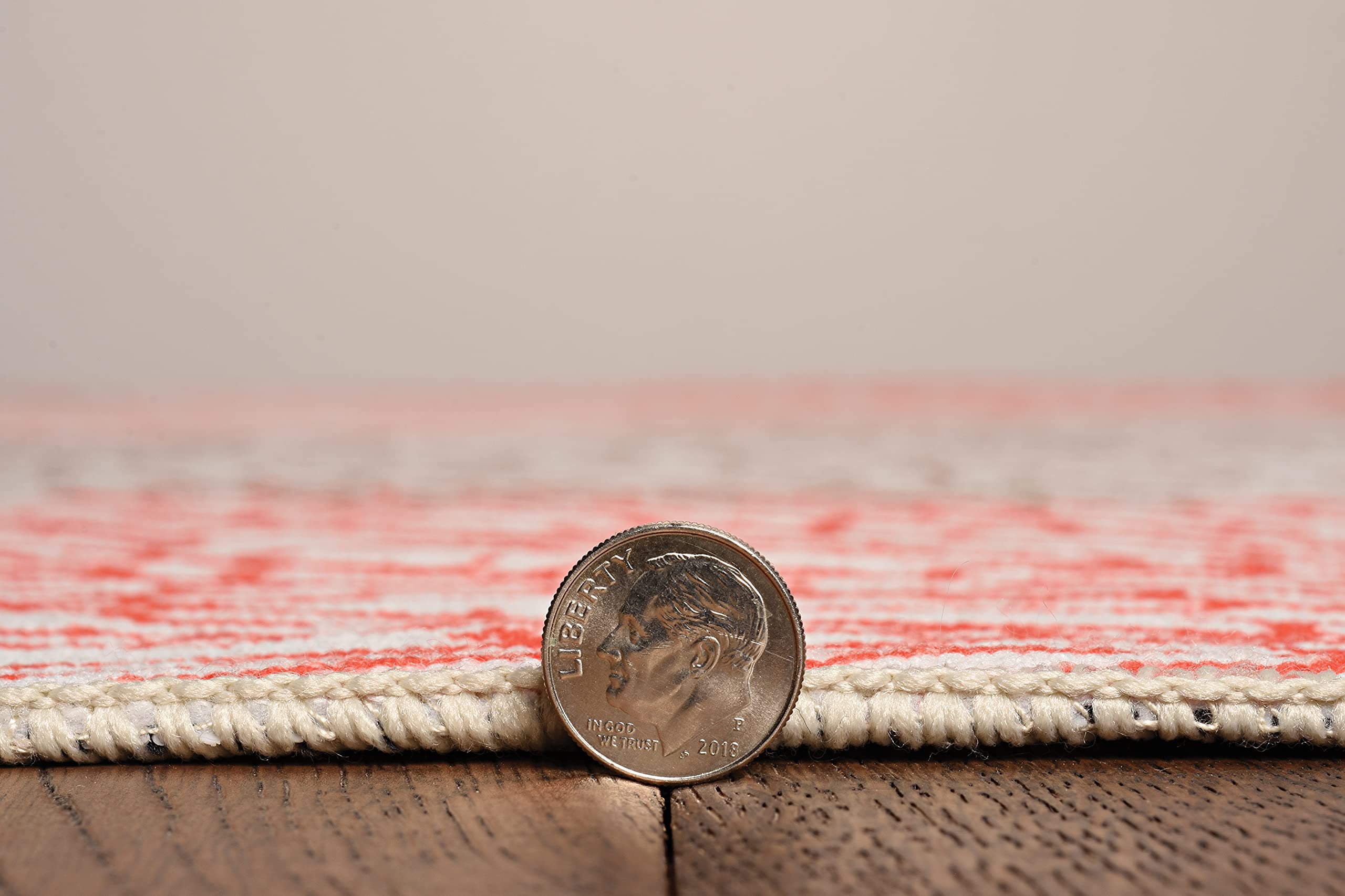 Linon The Anywhere Washable Rug - Varley Ivory/Coral 5' X 7' Area Rug - Machine Washable, Stain Resistant - Perfect for Living Room, Bedroom, or Dorm Decor