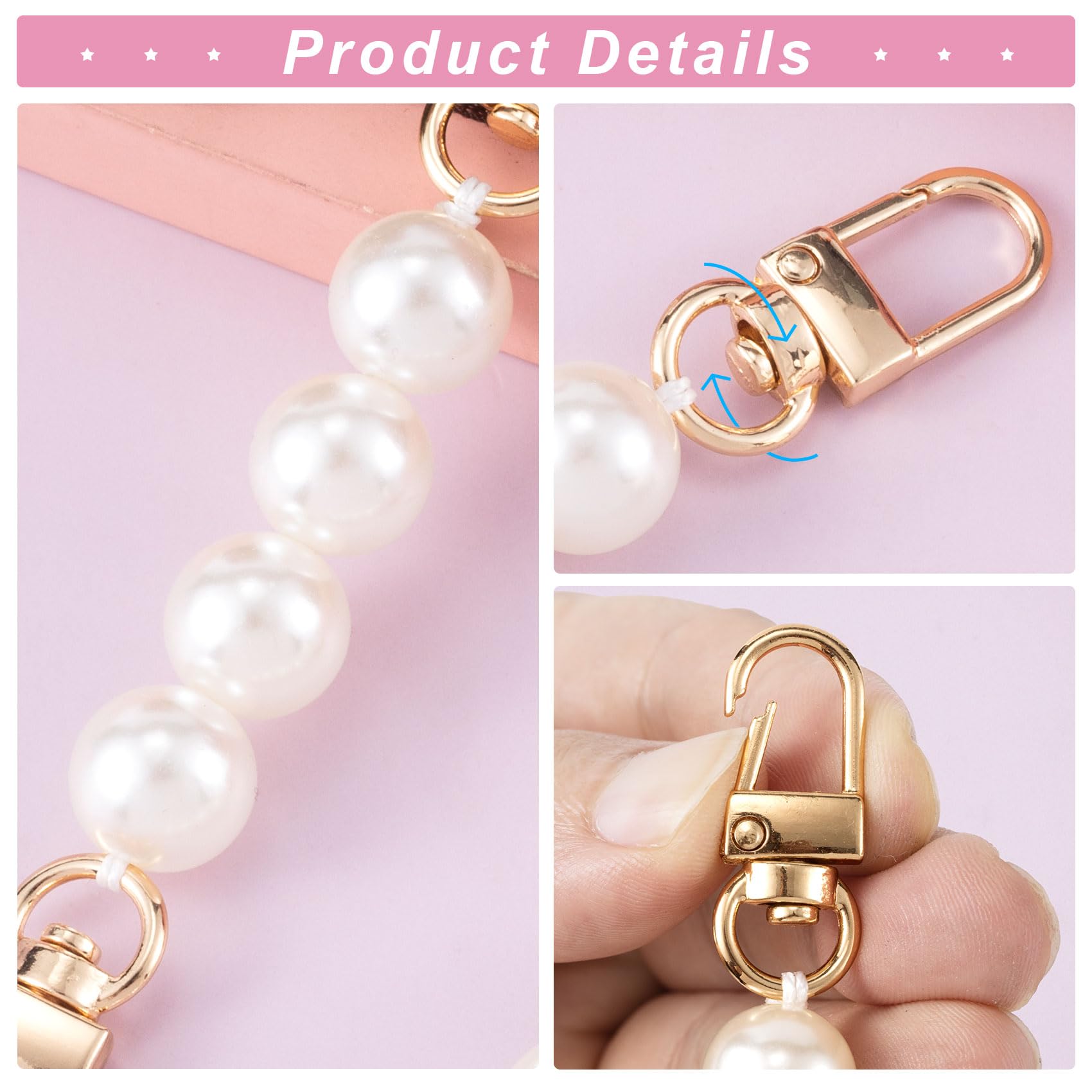 Joez Wonderful 4Pcs Pearl Purse Extender Chain Strap - Adjustable Bag Strap Extender for Women's Handbags, Luxury Pearl Chain Replacement Accessory (12 cm) - Perfect for Evening Bags, Clutches & Shoulder Bags