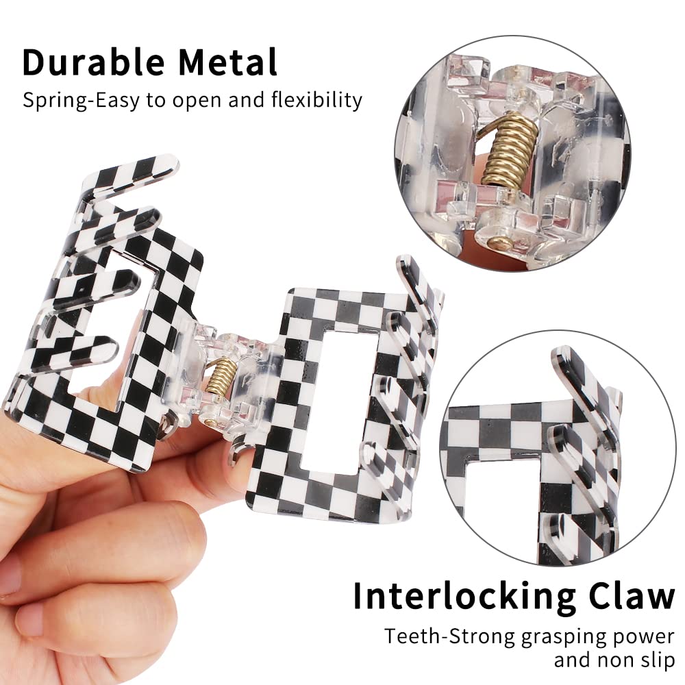 Ahoney 4 Pack Checkered Hair Claw Clips for Thin & Thick Hair - Small 2