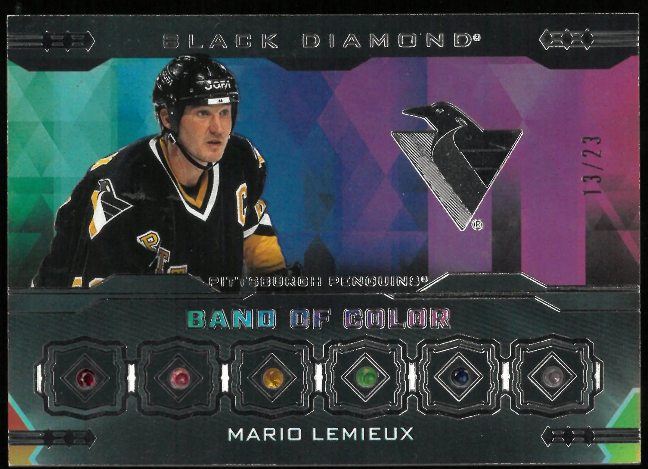 2023-24 Upper Deck Black Diamond Hockey Mario Lemieux Band of Color #23/23 - Rare Collectible Trading Card for NHL Fans & Sports Memorabilia Collectors (Perfect for Display, Investment, or Gift)
