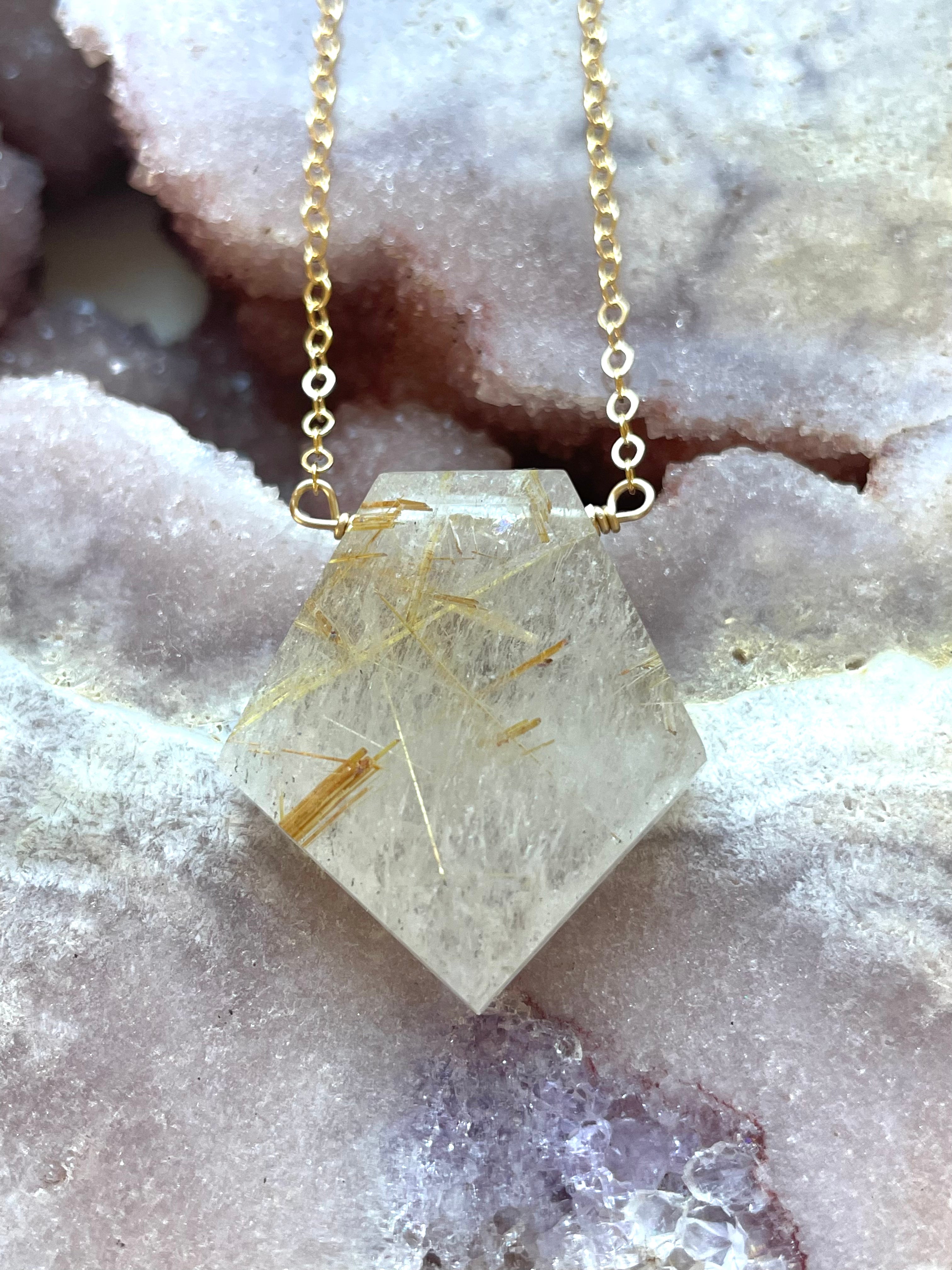 Golden Rutilated Quartz Necklace - Golden Healer Crystal Pendant for Women, Spiritual Healing Jewelry, Chakra Balancing Gift for Meditation & Energy Work