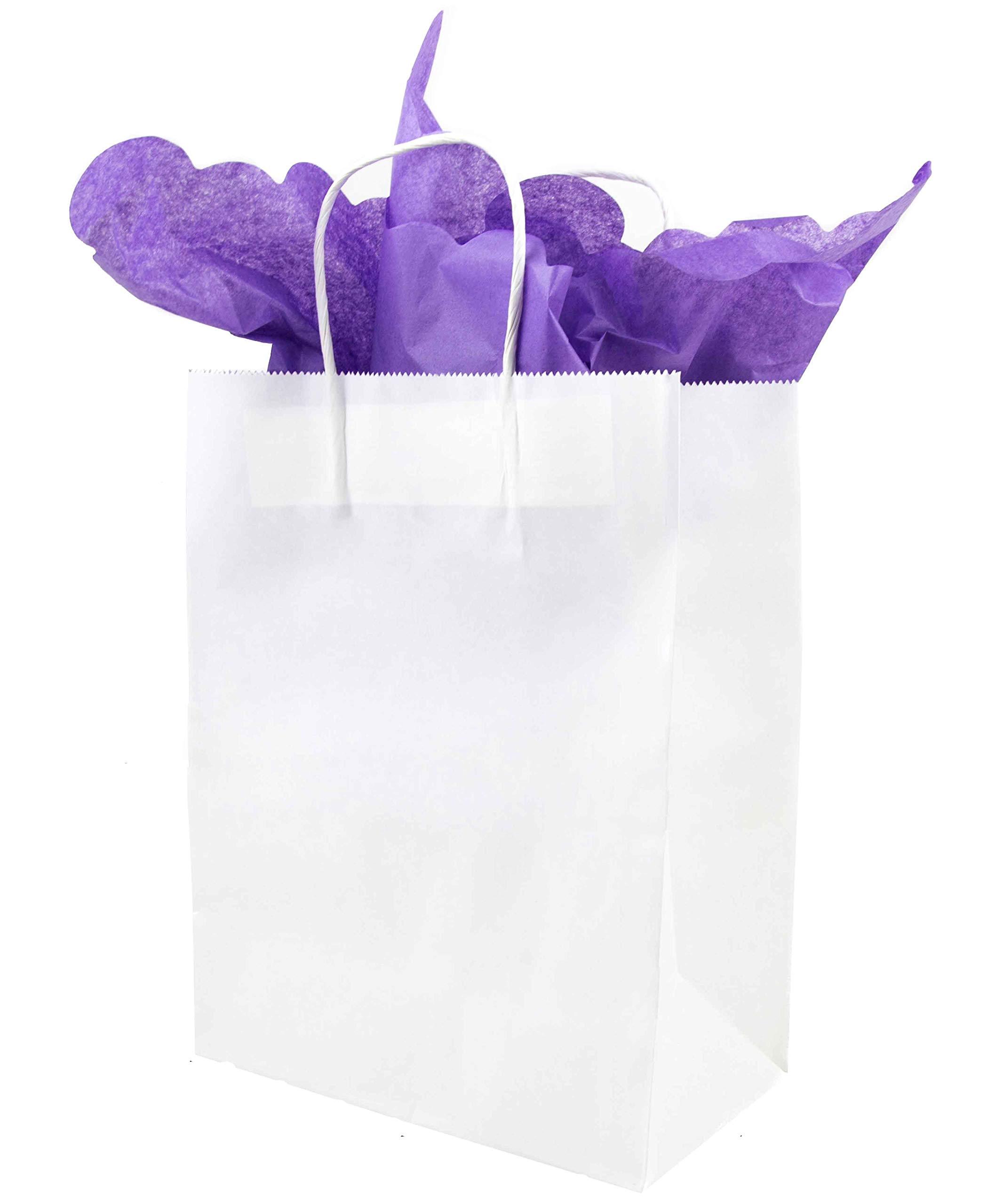 100-Pack White Kraft Paper Bags with Handles [8x4.5x10.5 Inches] - Bulk Gift Bags, Wedding Favor Bags, Party Favor Bags, Retail Shopping Bags - Perfect for Birthday Parties, Bridal Showers & Small Business Packaging