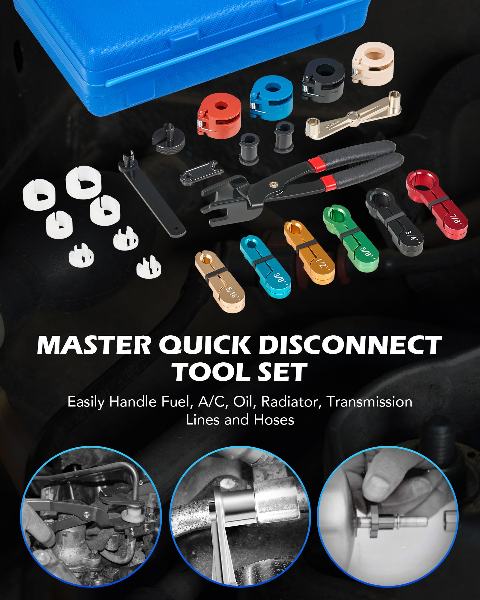 Orion Motor Tech 26-Piece Master Quick Disconnect Tool Kit with Fuel & AC Line Pliers - Professional Fuel Line Removal Tool Set for AC, Fuel & Transmission Systems (Blue) - Perfect for Automotive Repair & Maintenance