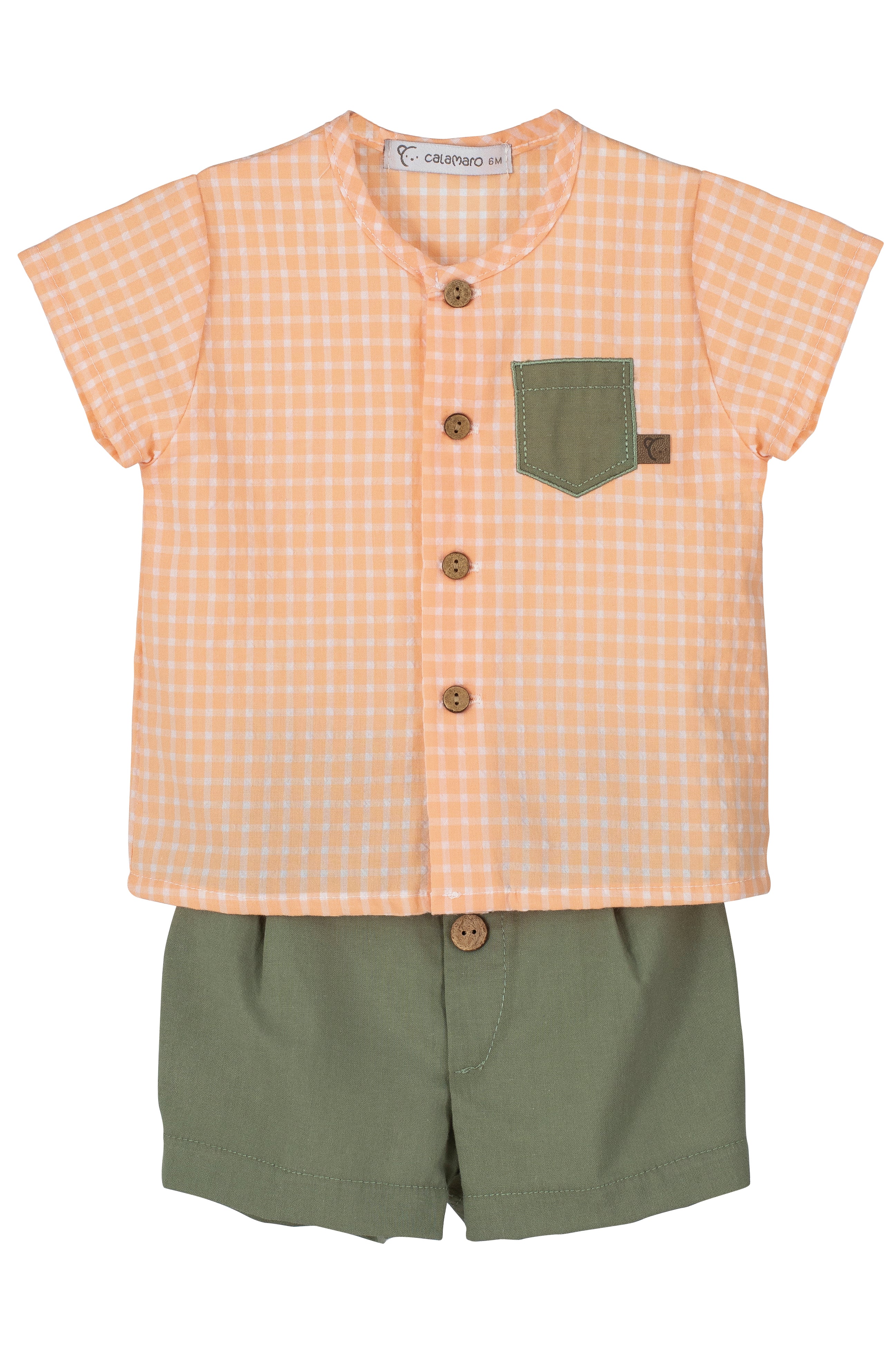 Stylish Asher Peach Gingham Shirt & Khaki Shorts Set for Men - Summer Casual Outfit for Beach, Picnic, and Outdoor Activities
