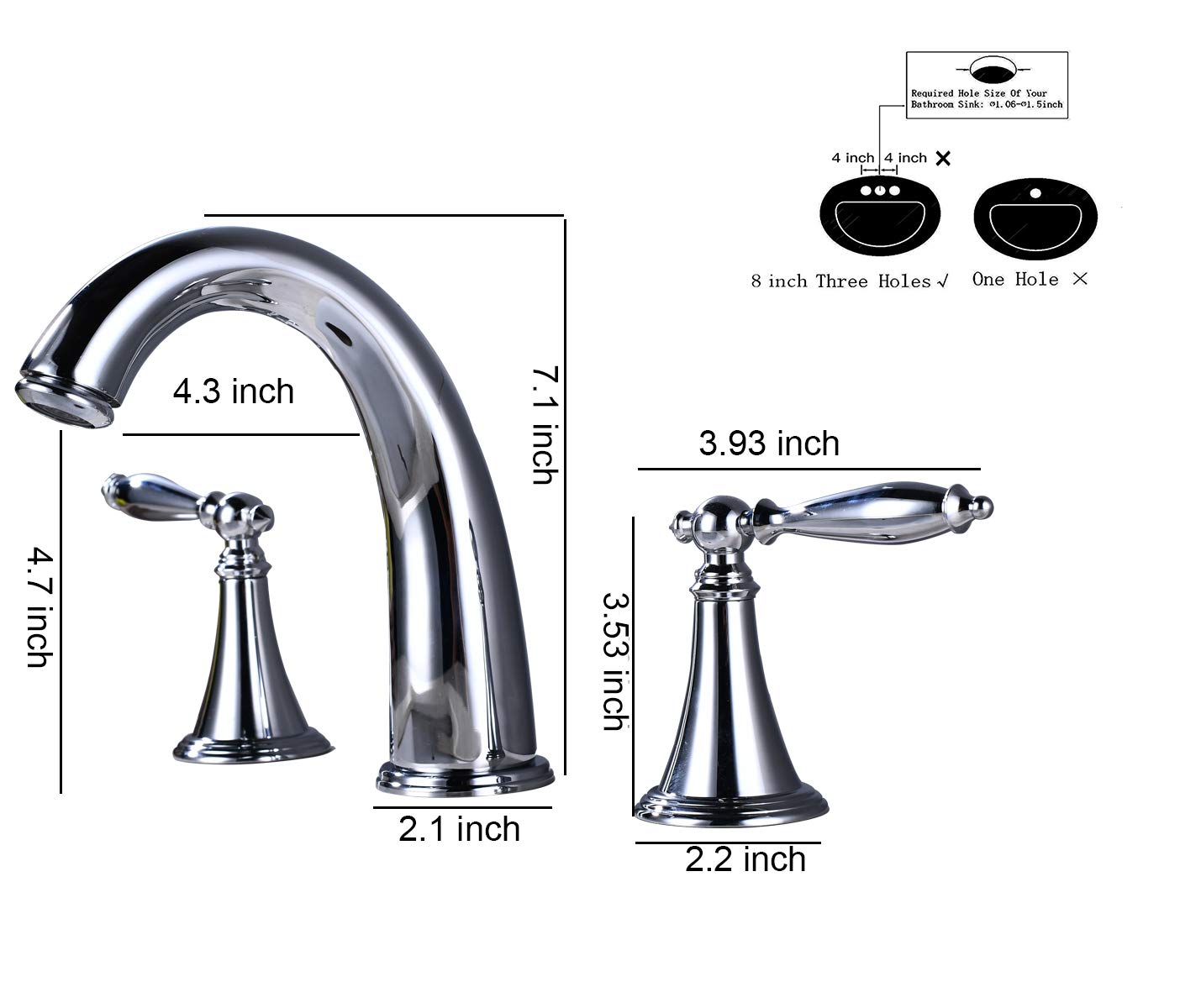 Chrome Widespread Bathroom Faucet - 2-Handle 8-16 Inch Deck Mount Sink Faucet with 3 Holes for Hot & Cold Water - Perfect for Bathroom Vanity, Lavatory, and Bathtub Installation