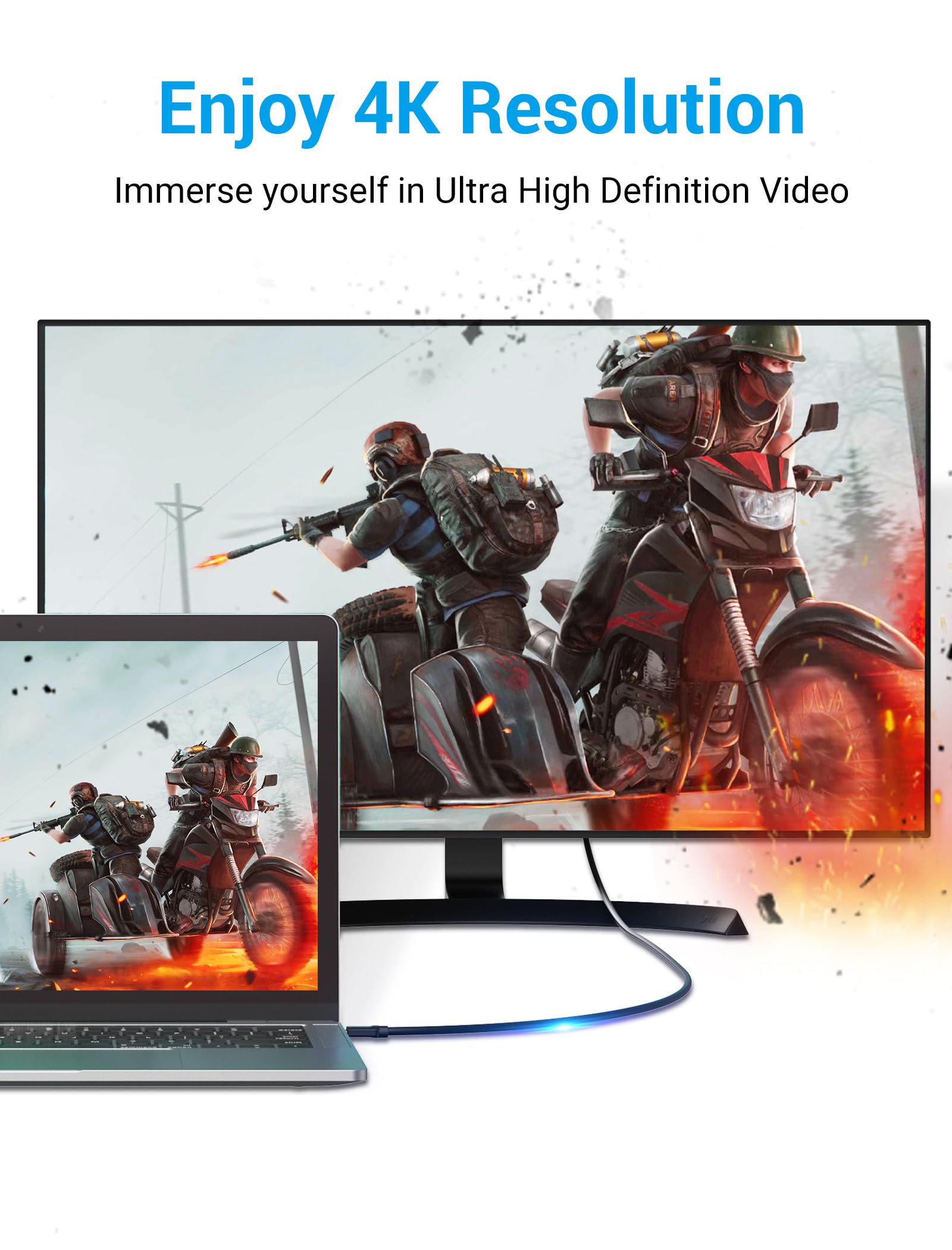 VENTION USB C to HDMI Cable 6.6FT - 4K@30Hz, 2K@60Hz, 1080P@120Hz - Thunderbolt 3 to HDMI Adapter for MacBook Pro/Air, iPad Pro, Surface, Galaxy S23/S22/S21/S20 - Perfect for Home Theater, Office Presentations & Gaming