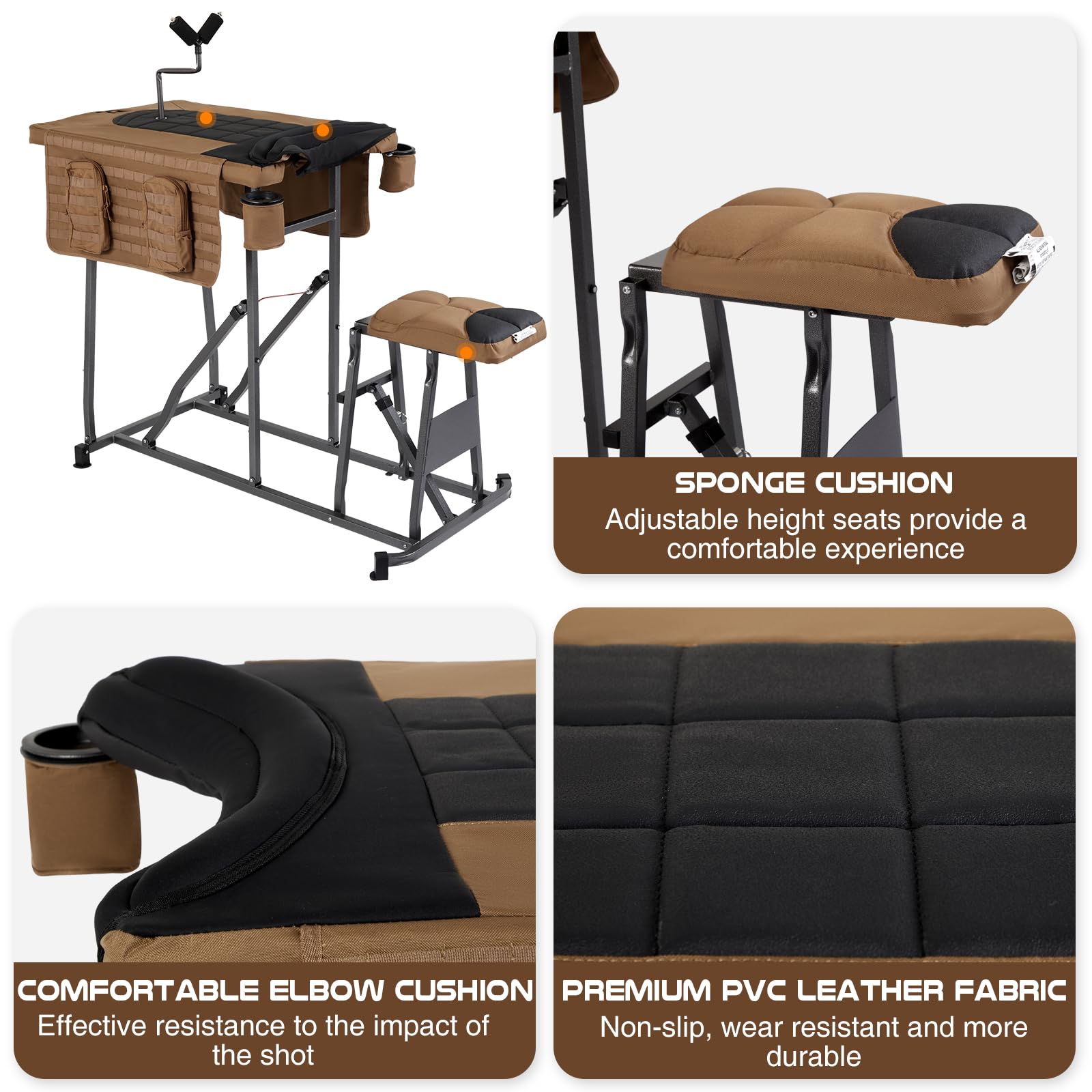TR Magnum Precision Portable Shooting Bench Seat with Adjustable Table, Gun Rest, Shot Bag & Front Rest - Heavy Duty Steel Frame, Brown, Extra Large - Perfect for Hunting, Target Practice & Outdoor Shooting Ranges