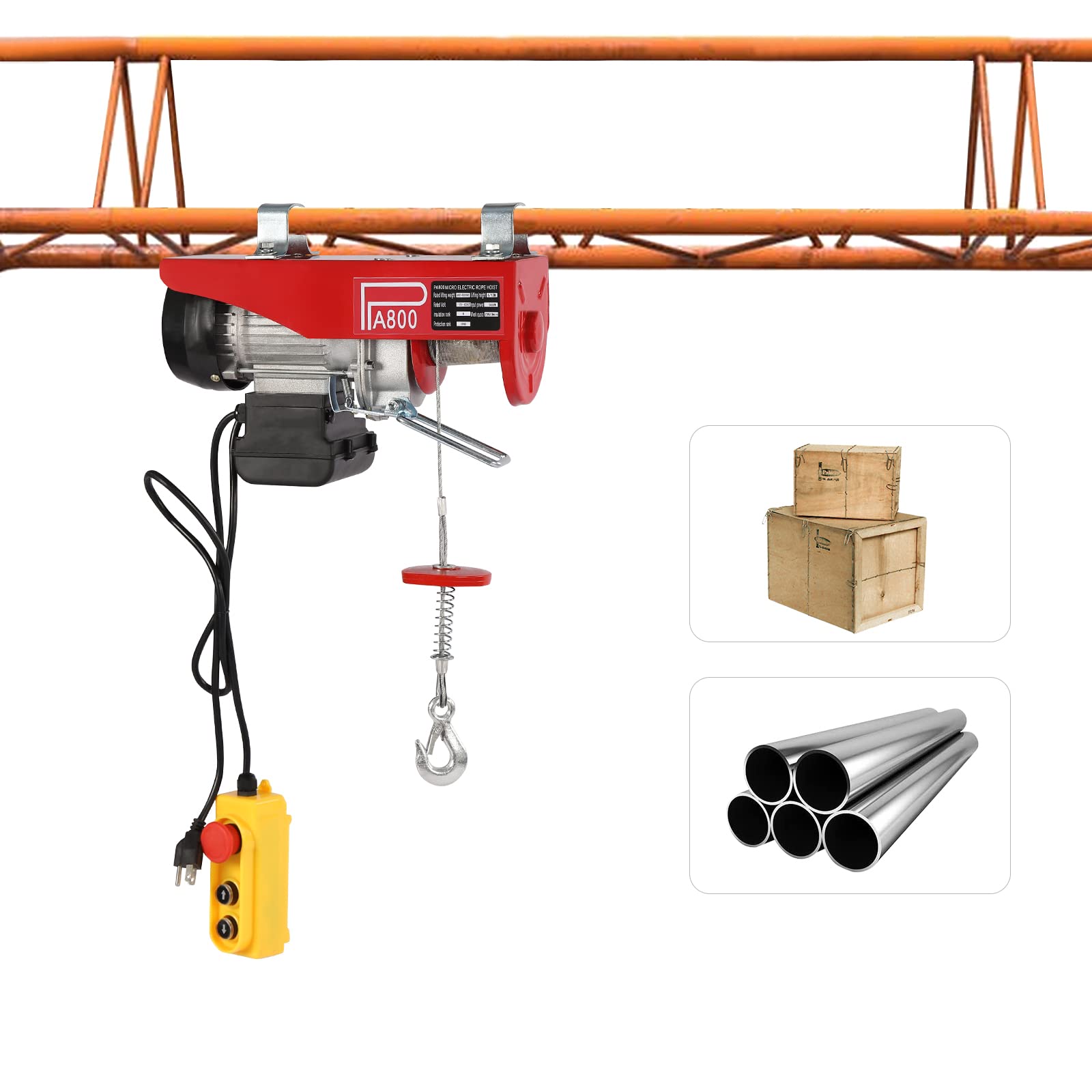 400KG Electric Hoist Lift 1763LBS with Wireless Remote Control - 110V Overhead Hoist for Garage, Auto Shop & Warehouse Lifting Operations