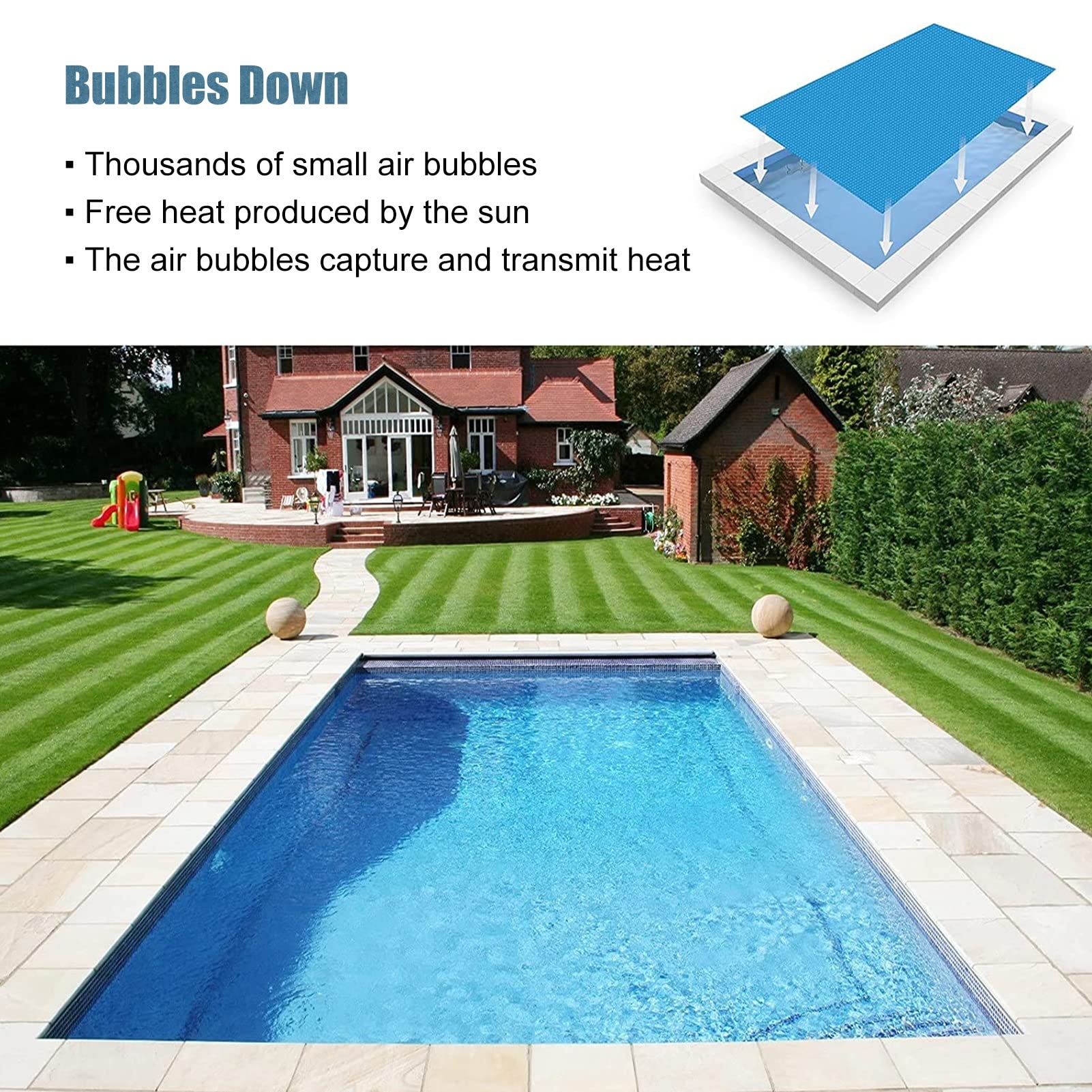 ERRULAN Blue Solar Pool Cover - Heavy Duty Swimming Pool Solar Blanket for Above Ground & Inground Pools - 1.5x6m/5x19.7ft Rectangle Heat Retention Cover - Perfect for Extending Swimming Season & Reducing Water Evaporation