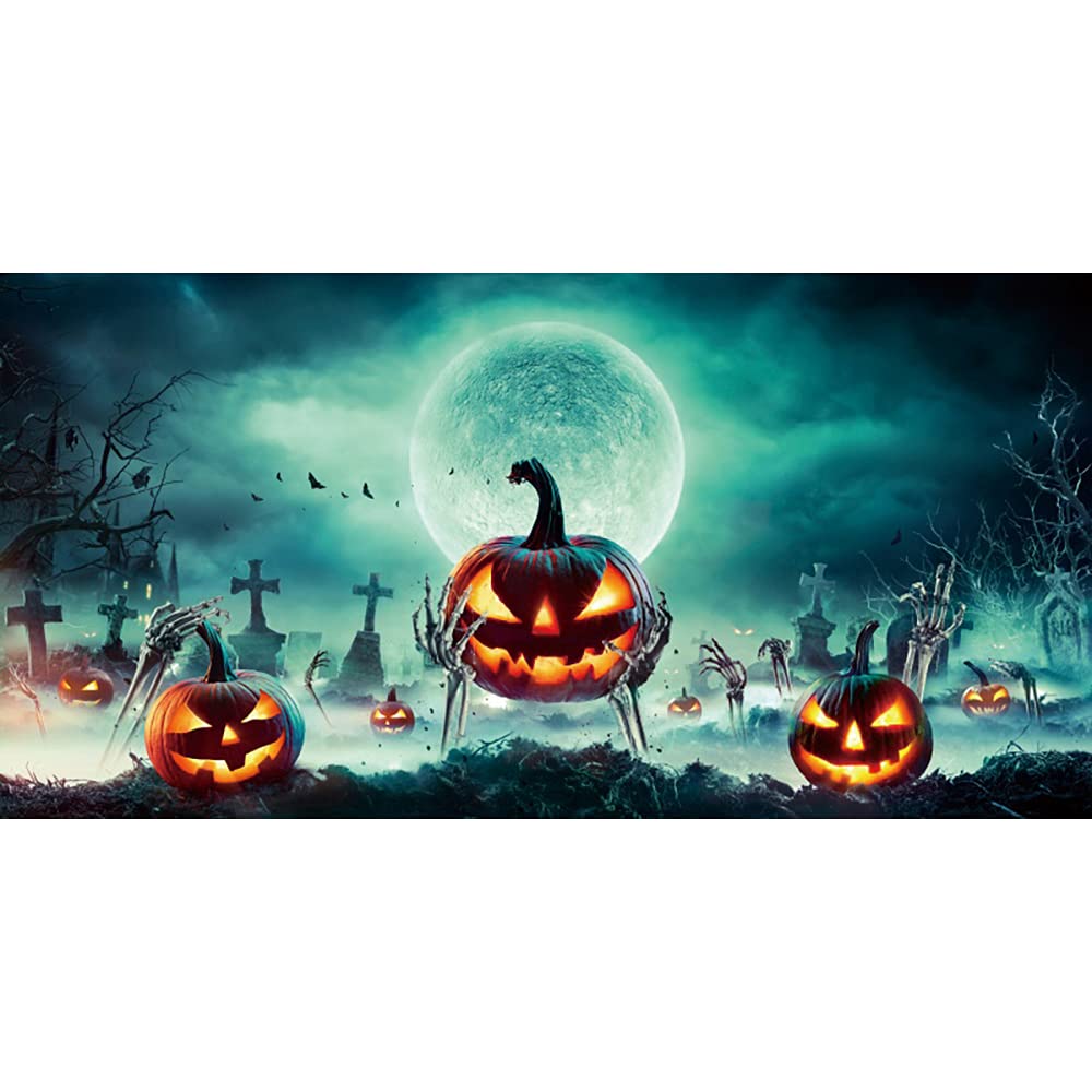 Haoyiyi 20x10ft Halloween Backdrop with Full Moon & Pumpkin Lantern - Spooky Witch Wizard Ghost Theme Party Decor for Kids Portraits & Photo Props (6x3NWH10866) - Perfect for Halloween Parties, Photo Booths & Themed Events