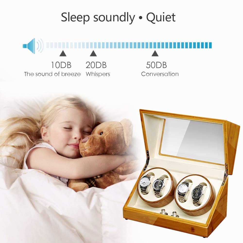 JQUEEN Automatic Watch Winder with Ultra Quiet Japanese Motor - Premium Y-Bamboo Wood Case for Rolex, Omega & Luxury Watches | Perfect for Travel, Office & Watch Collection Display