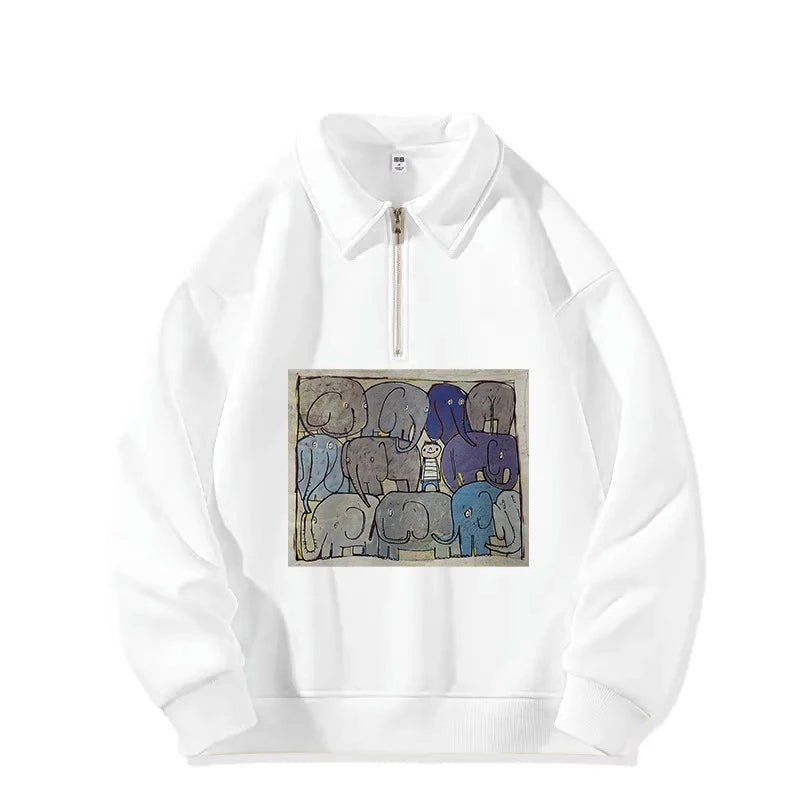 Beige & Grey Zipper Polo Neck Loose Women's Hoodie - Chic Printed Casual Pullover for Everyday Wear | Fashionable Solid Color Sweatshirt for Women (Pink) - Perfect for Workouts, Lounging & Street Style