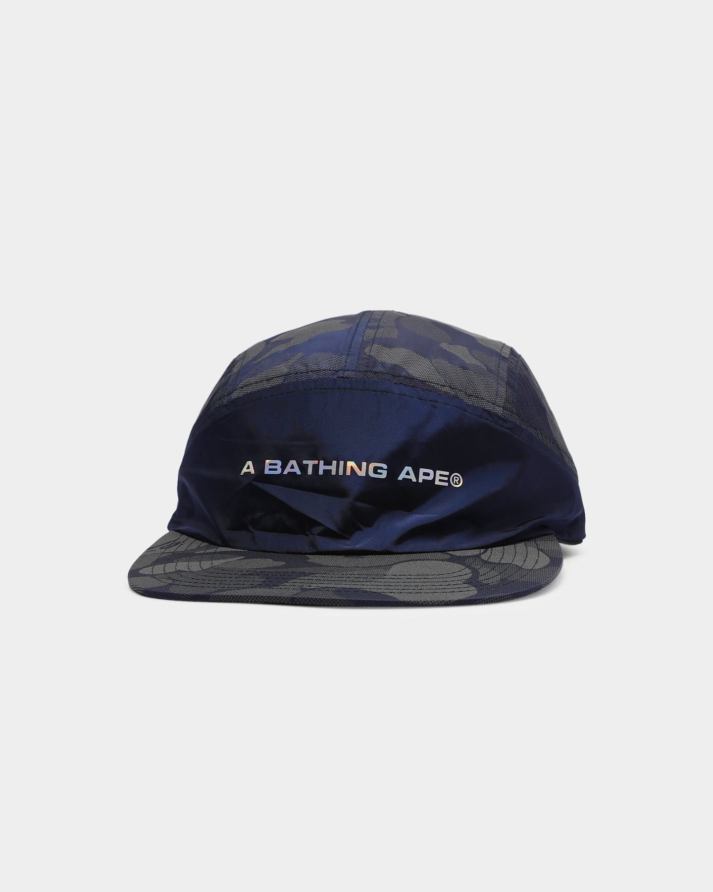 BAPE ABC Dot Reflective 5-Panel Strapback Hat - Navy Blue Snapback Cap for Streetwear Fashion & Urban Lifestyle